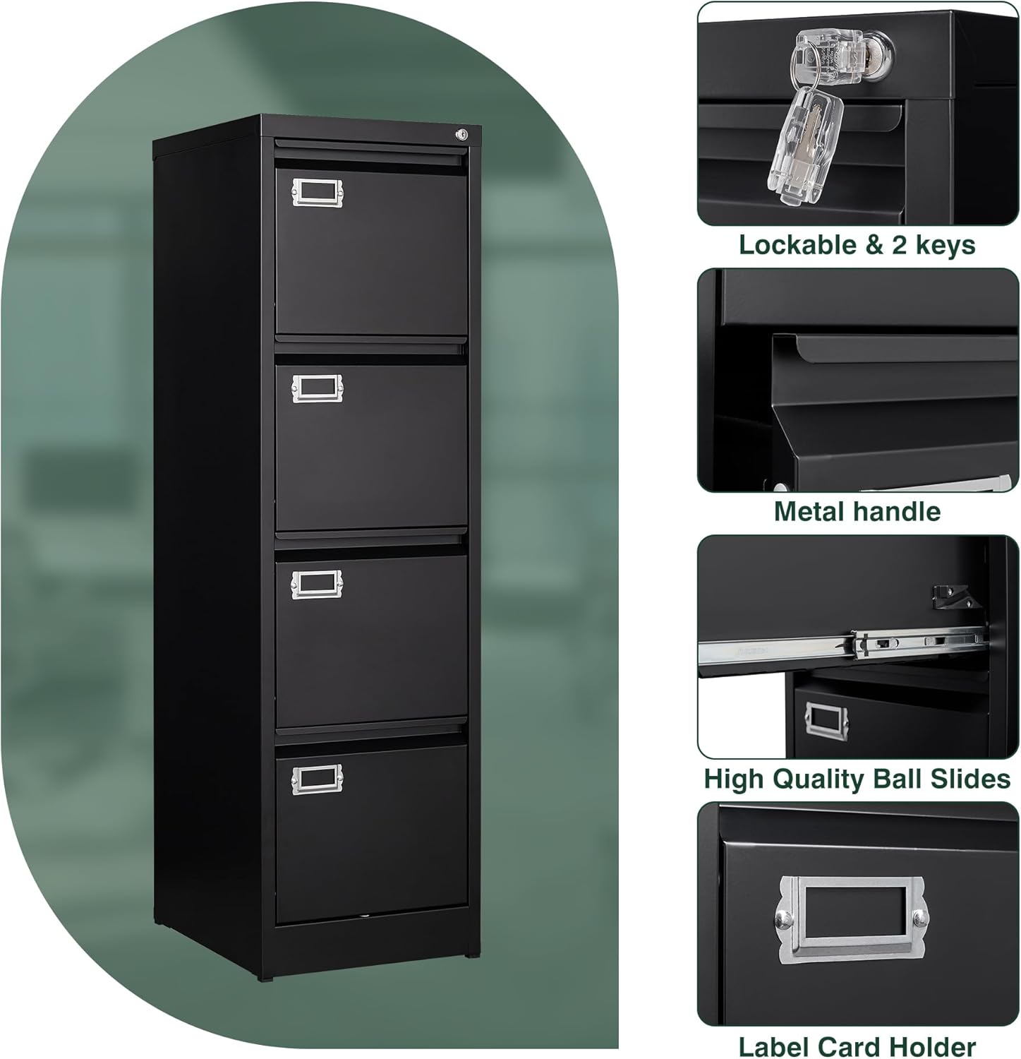 4 Drawer File Cabinet with Lock, Metal Filing Cabinets, Vertical Small Filing Cabinet Steel Lockable Storage Cabinets for Home Office to Organization Hanging Letter/Legal/F4/A4