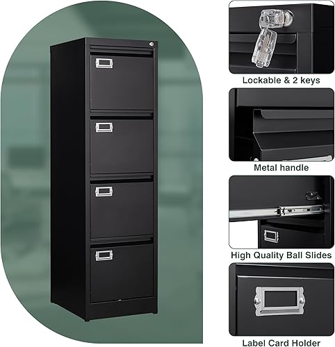 Miniatura 6 de STANI Archivador vertical de metal con cerradura, archivadores estrechos para colgar, tamaño cartalegalA4, gabinete de almacenamiento de metal para