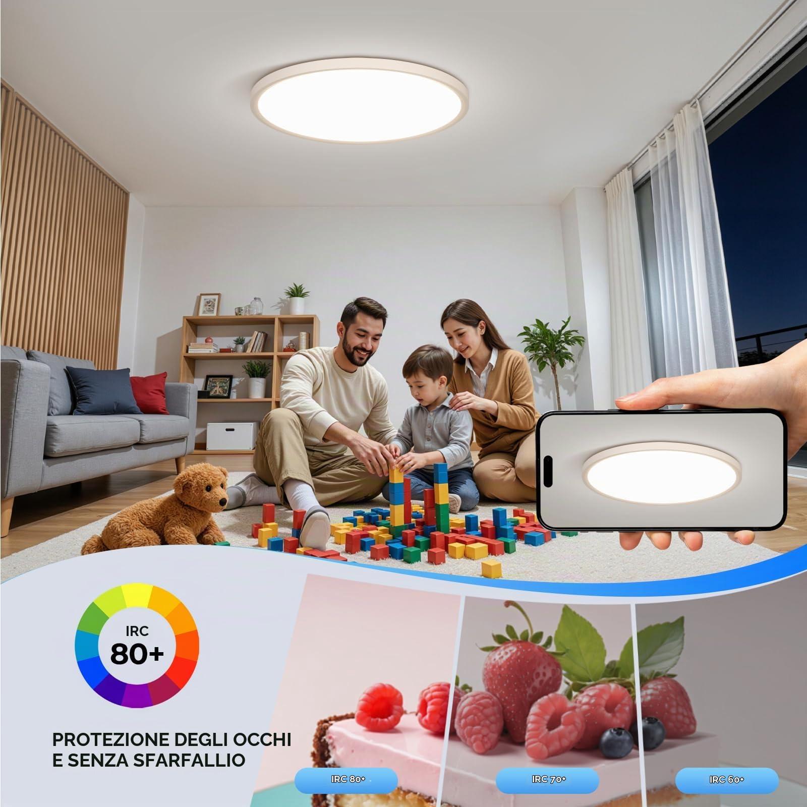 OTREN Plafoniera LED Soffitto Dimmerabile 56W 60CM Lampadario con Telecomando, Modalità Notturna e Memoria, 3000K–6500K, IP44 Impermeabile per Camera da Letto, Soggiorno, Ufficio e Cucina