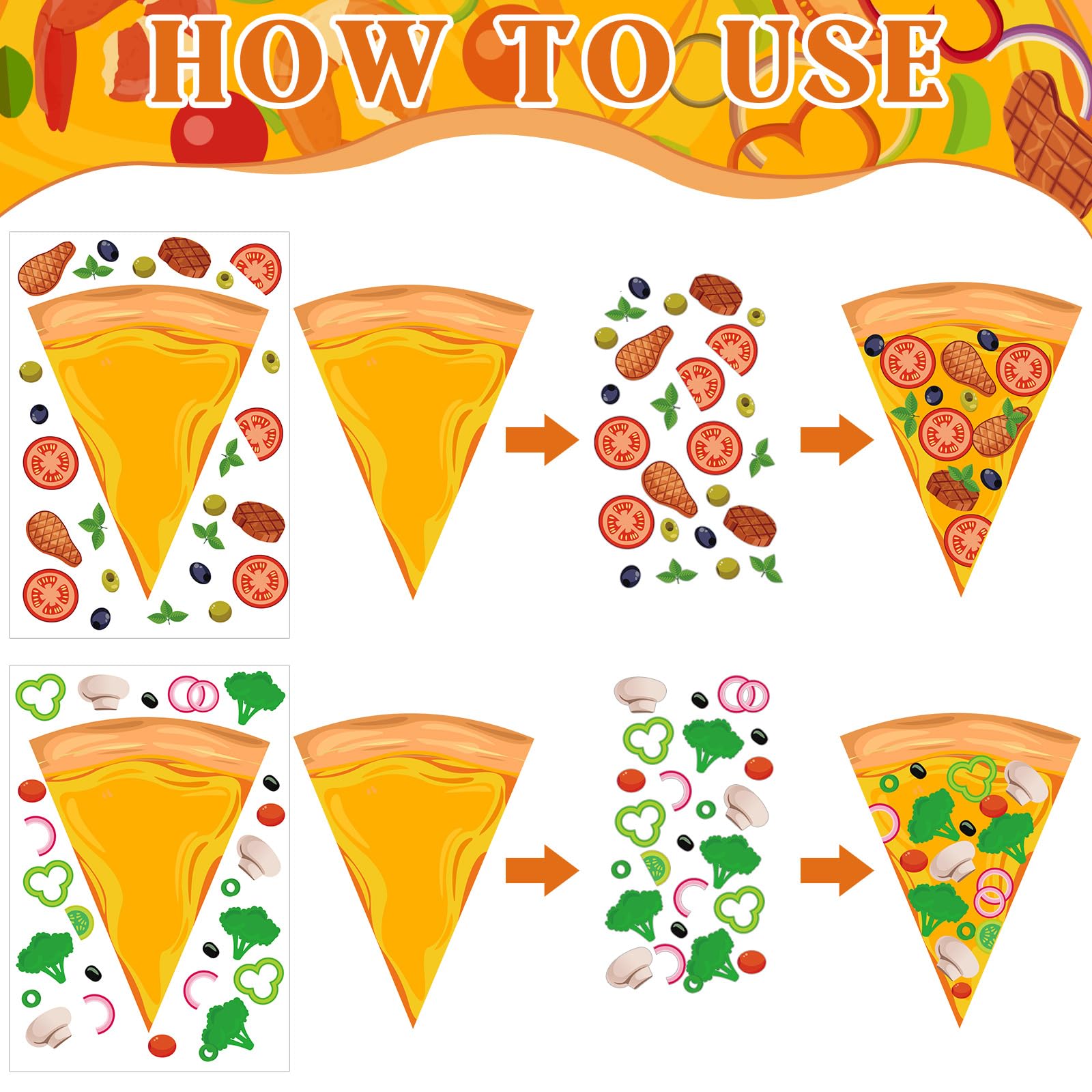 Resurhang Pizza-Aufkleber für Kinder, Pizza-Aufkleber, niedliche Partygeschenke, Dekorationen, gemischte und passende Aufkleber, DIY-Aufkleber für Kindergeburtstag, Themen-Projekt, Geschenk, 100 Blatt