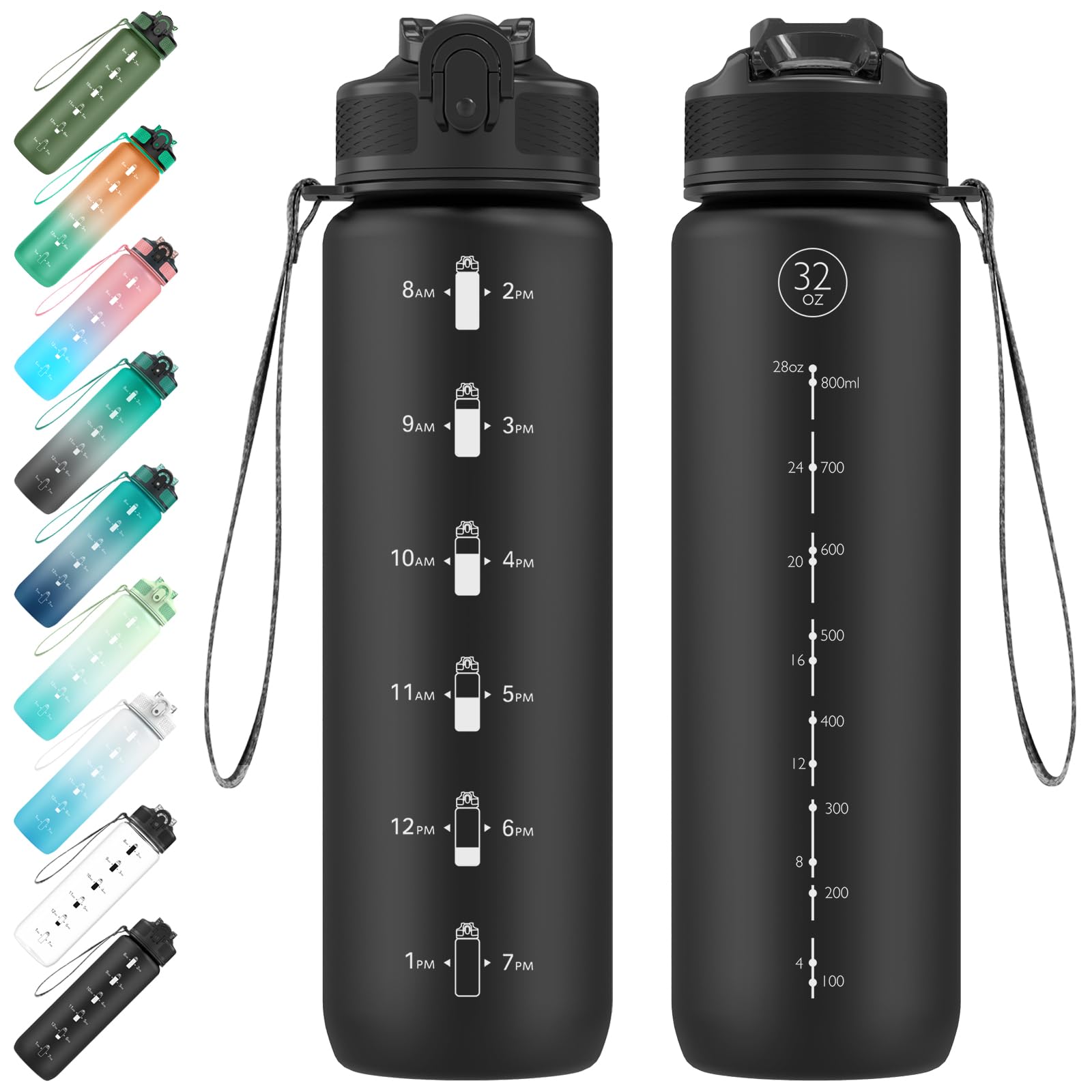 EYQ 1L Water Bottle, 1 Litre Water Bottle with Straw, 32oz Leak-Proof Motivational Sports Drinks Bottle with Time Marker, Tritan BPA-Free, Drinking Waterbottles for Fitness, School, Gym Outdoor Sports โ image 1