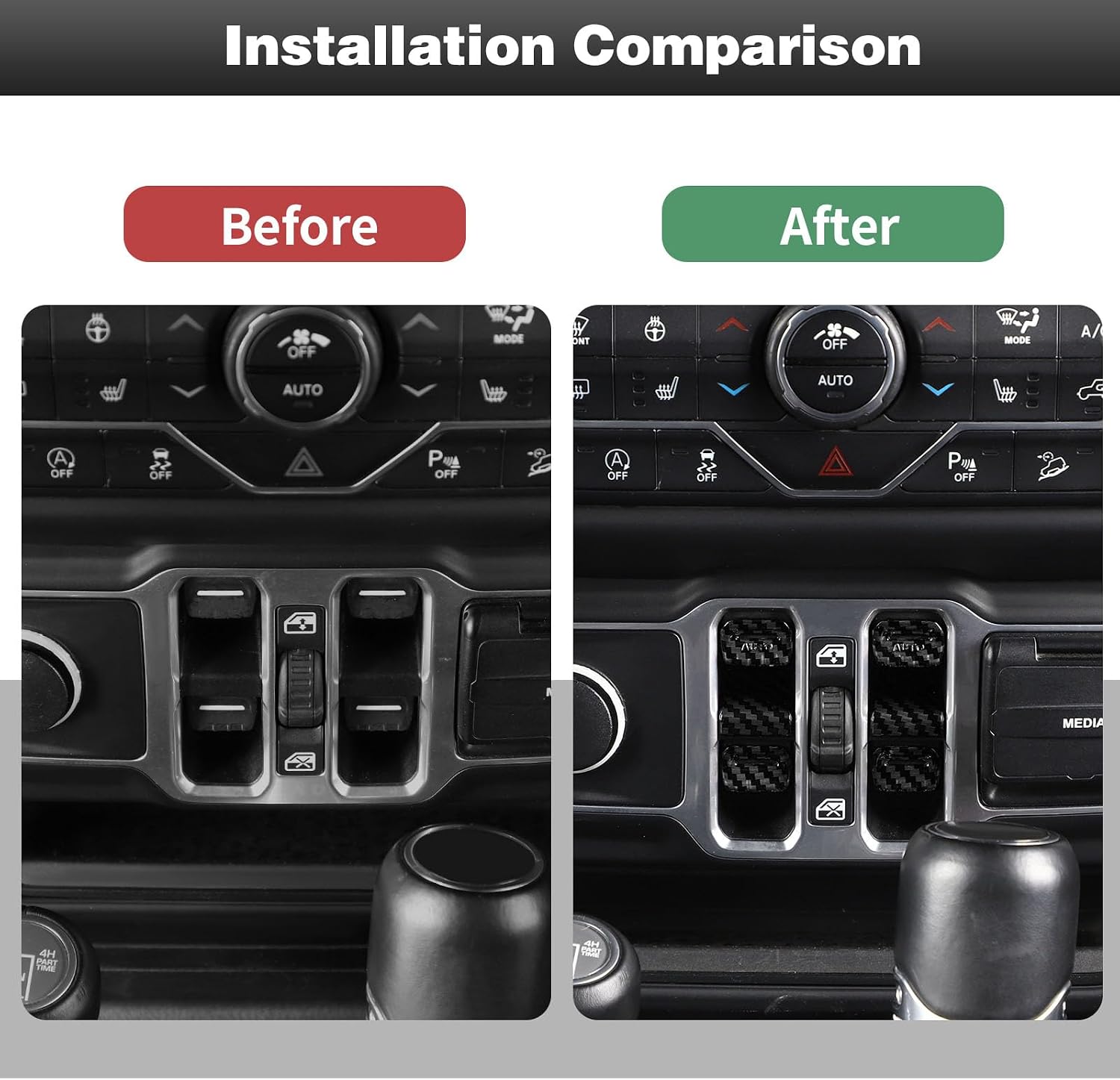Cherocar 6PCS Window Switch Button & Window Control Cover Trim Kits Interior Accessories for Jeep Wrangler JL JLU & Gladiator JT 2018-2026