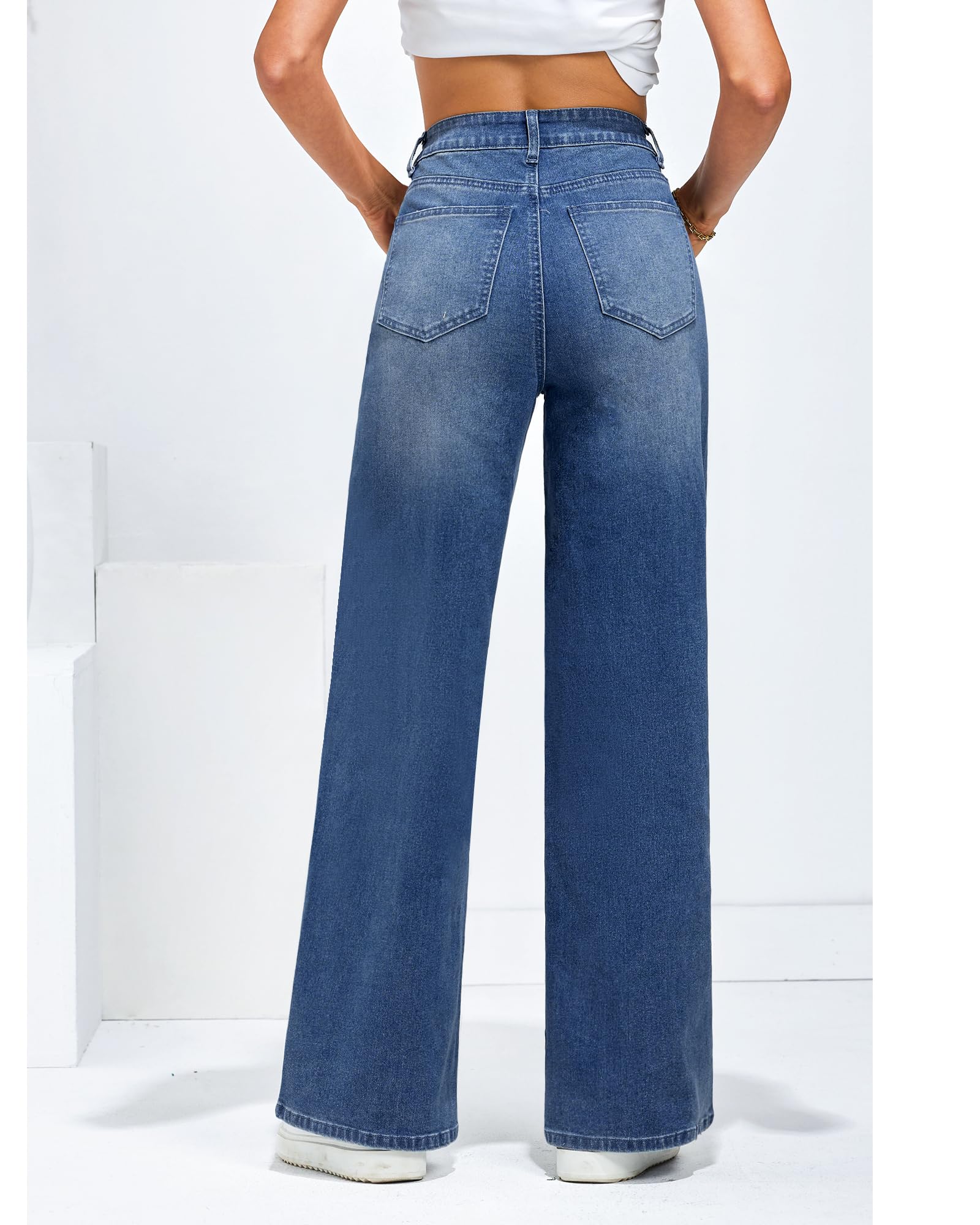 Roskiky Jean large pour femme, avec taille haute et poches, stretch, pantalon baggy années 1990