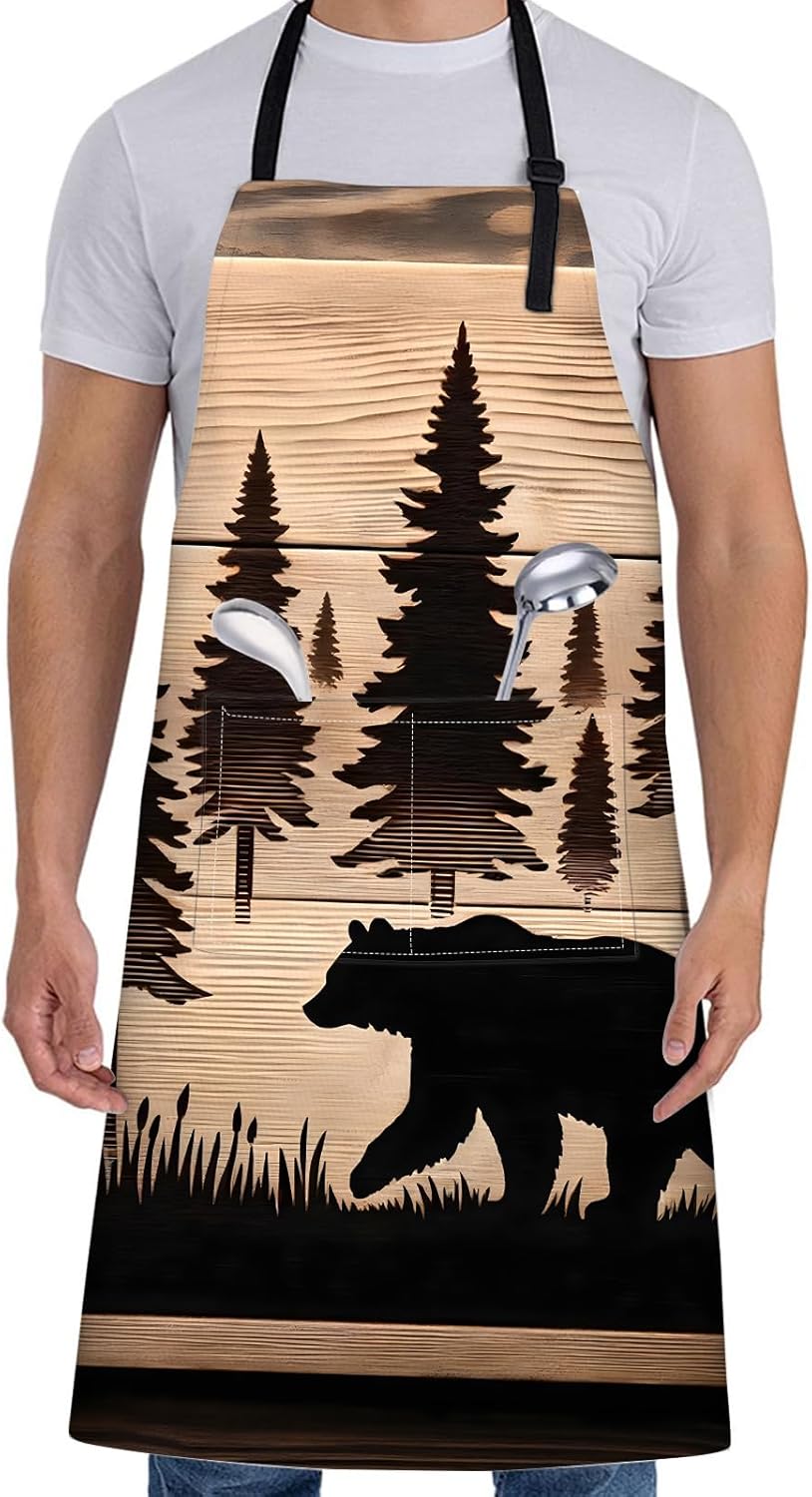 Amazon.com: ainori Rustic Bear Apron for Women with Pine Tree,28x33in ...