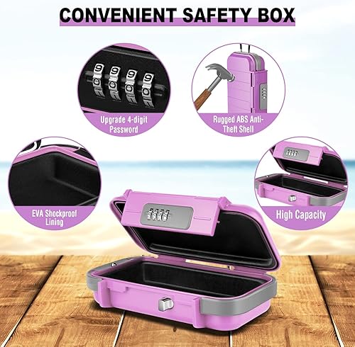 Miniatura 2 de HUANLANG Caja de seguridad portátil con cerradura de combinación, mini caja de seguridad para viajes en la playa, impermeable, pequeñas cajas con
