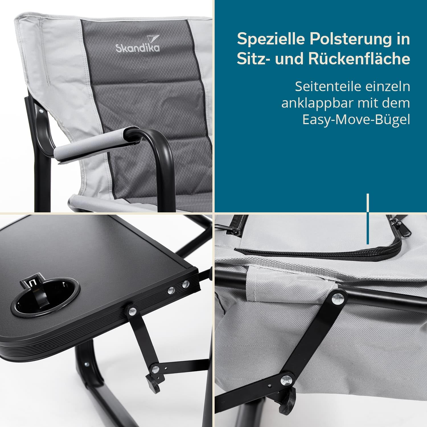 Skandika Campingstuhl Tepsa | Bequemer Klappstuhl mit Tisch und Kühlfach, bis max. 150 kg, klappbar, Getränkehalter | Faltstuhl für Camping, Zelten, Festival, Angeln, Strand