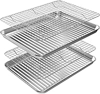 Vista 7 de ROTTAY Juego de bandejas para hornear con estante (2 sartenes + 2 estanterías), bandeja para galletas de acero inoxidable con estante
