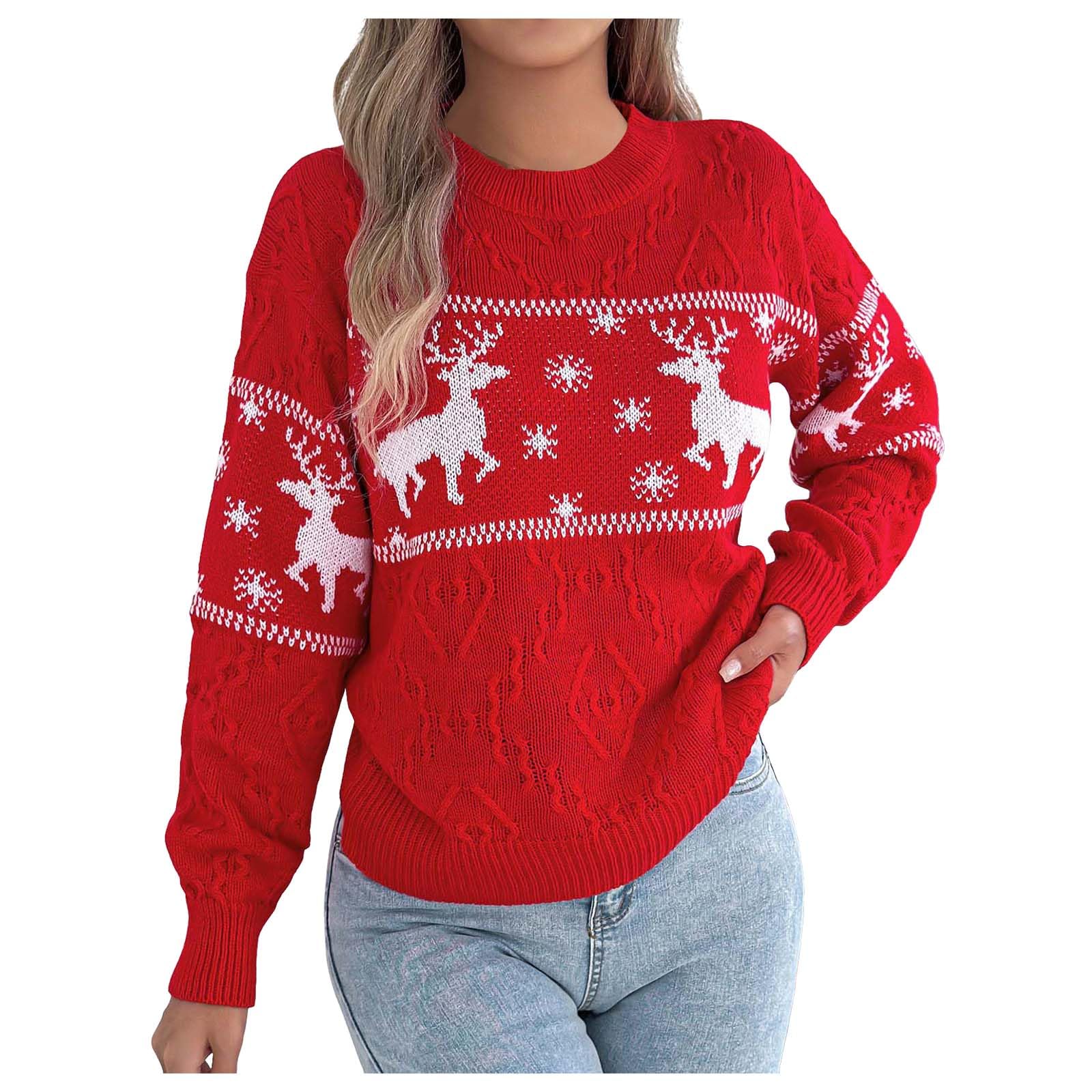 Women Christmas Long Sleeve Turtleneck Pullover Stripes Collar Knitted Vintage Fair Isle Sweaters Casual Boho Tops