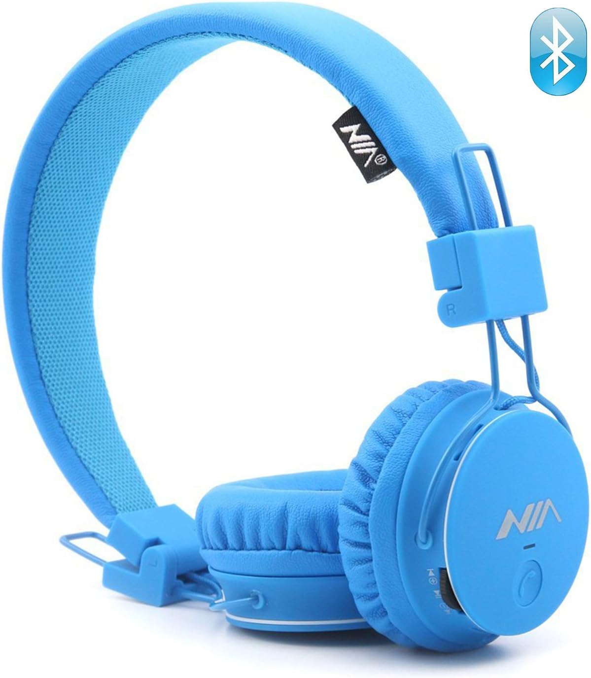 Wireless headphones Bluetooth, NIA Volume Limited Kids Headphones, Over Ear Foldable with Built-in Microphone for calling, FM Radio, SD Card Player, Children headphones for smartphones ipad and PC (Blue)