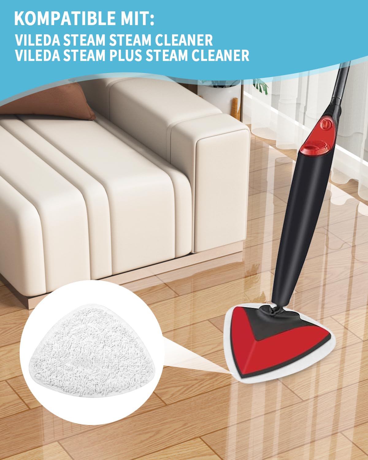10 Panni Scopa a Vapore per Vileda Steam & Vileda Steam PLUS, Ricambio per Vileda Scopa a Vapore in Microfibra, Lavabile Triangolare Panni per Scopa A Vapore