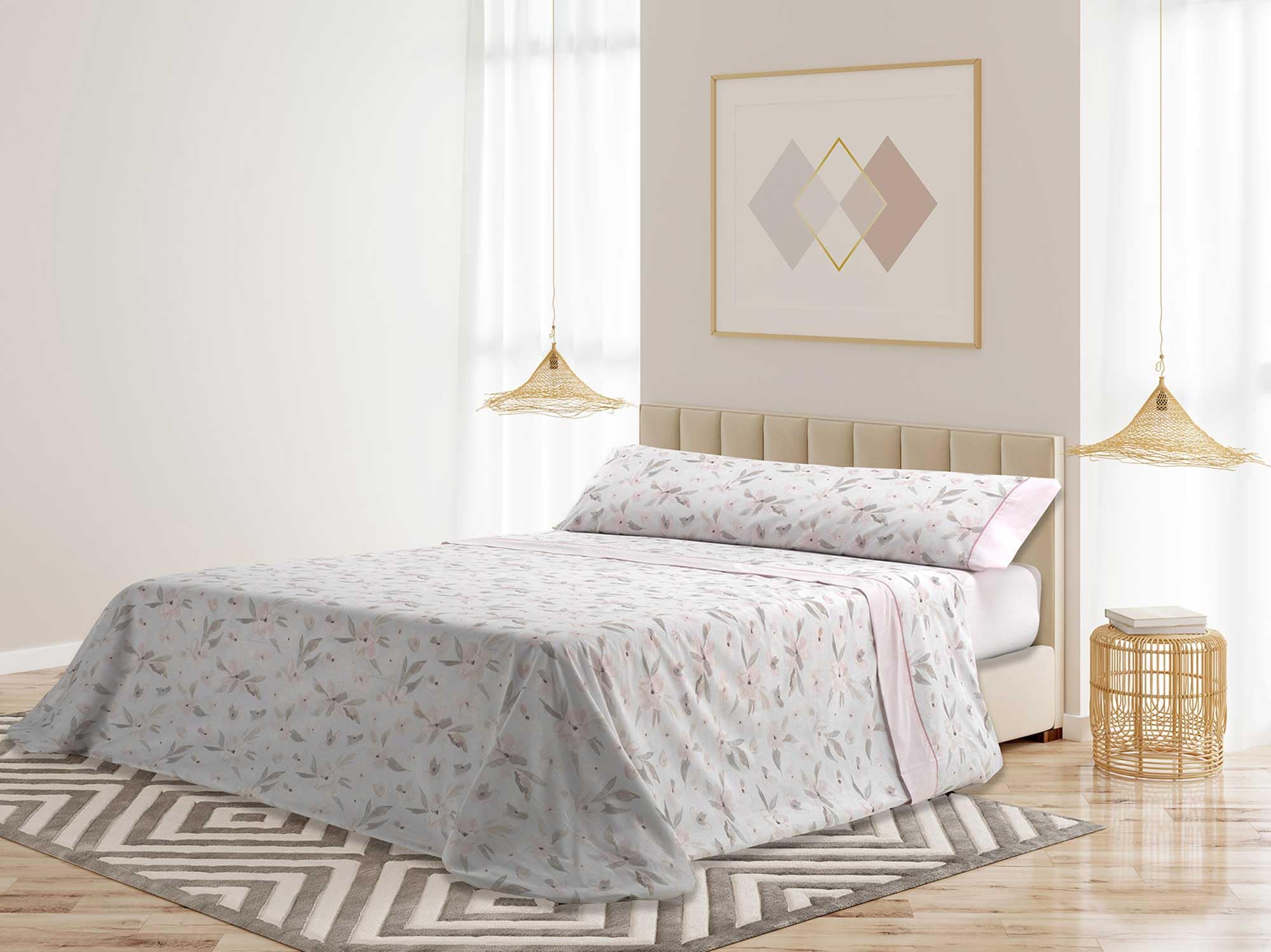 Mantas MoraSet of combined cotton sheets + pillowcases - 3/4 pieces - 144 thread count - interseason pattern - Model M92