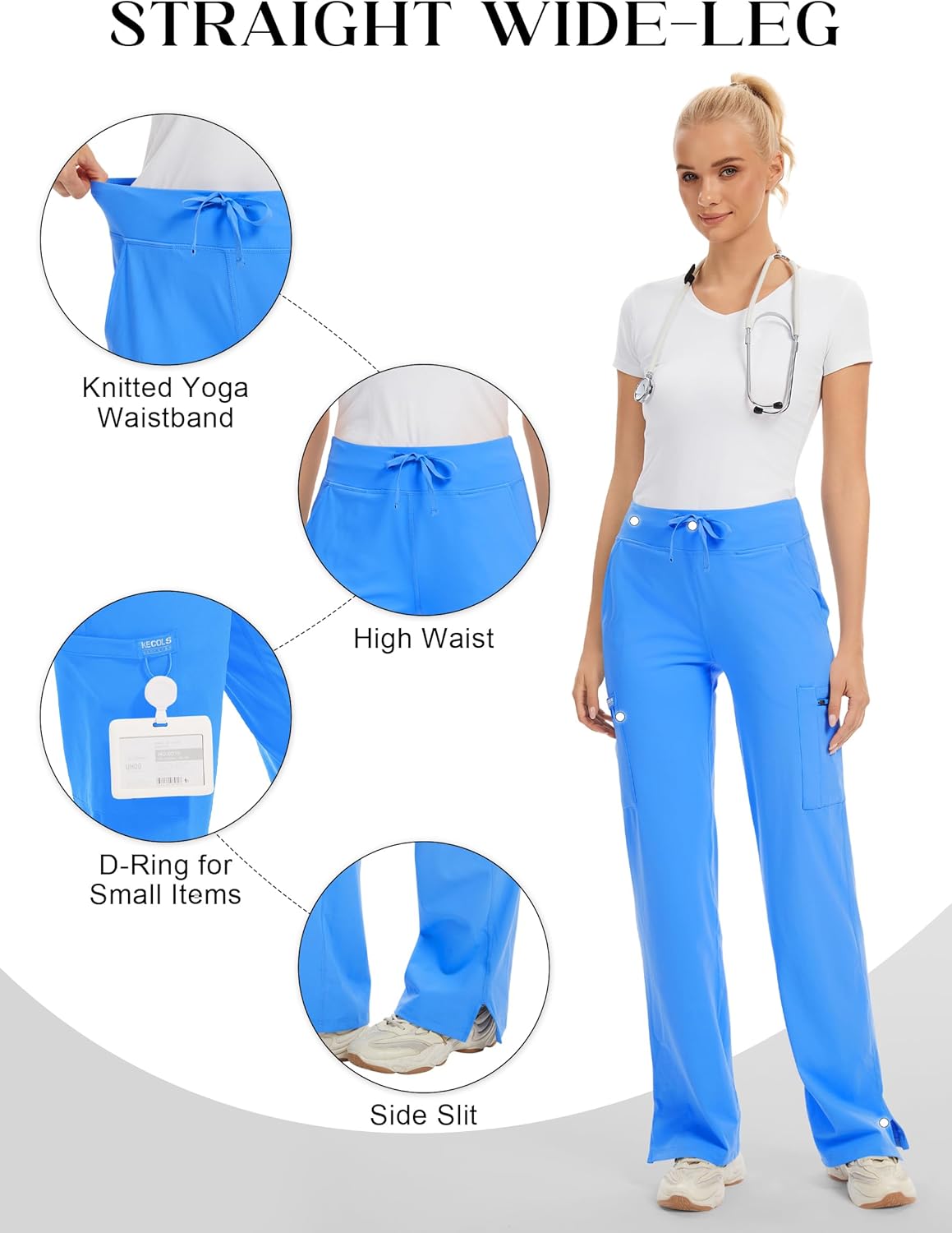 Yoga Scrub Pants Women High-Rise Straight Leg Uniform Cargo Bottom with Yoga Waistband,5 Pockets & 4-Way Stretch - Image 3