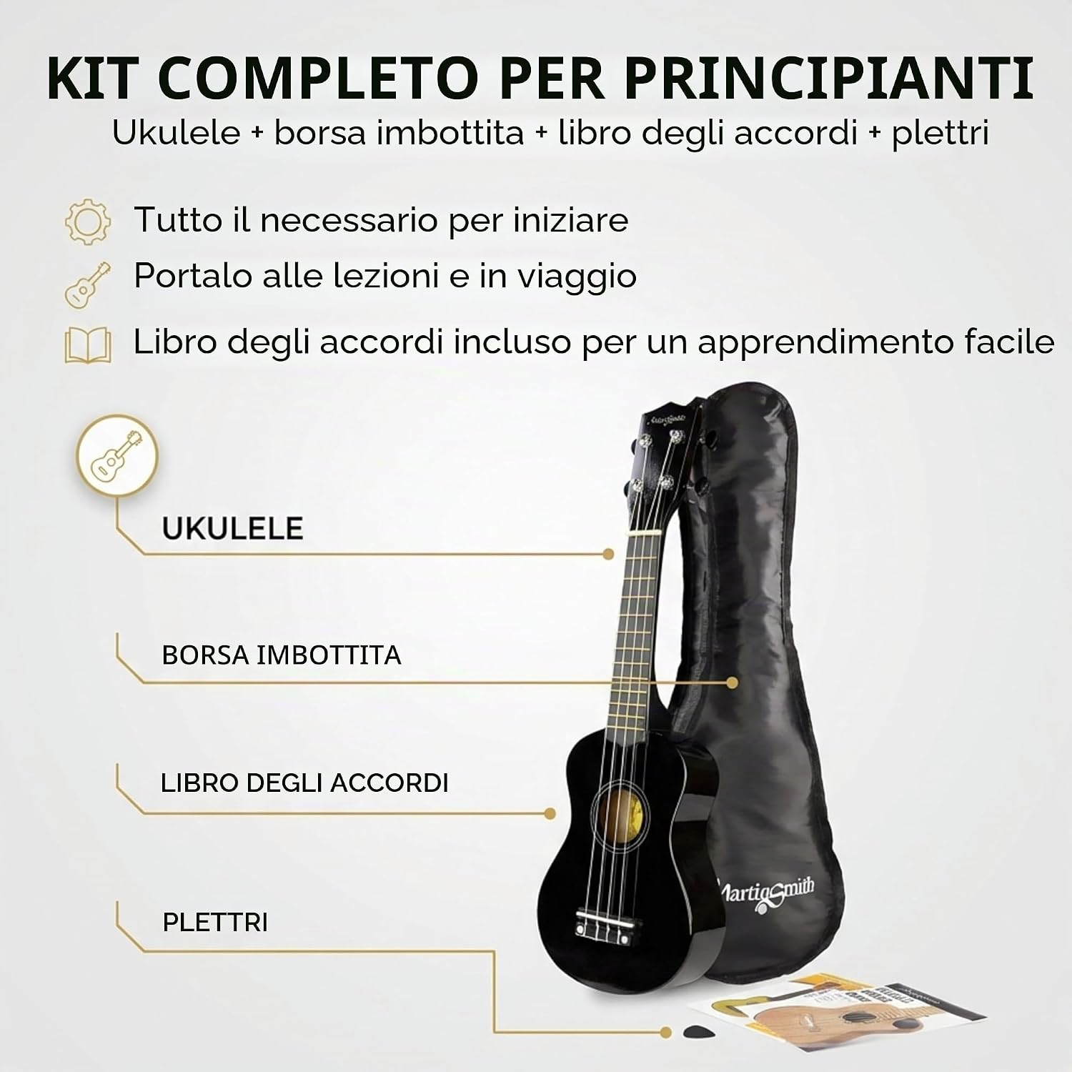 Martin Smith Ukulele Soprano 21 Pollici Starter Set con Custodia, Nero - Analyse des détails et conception
