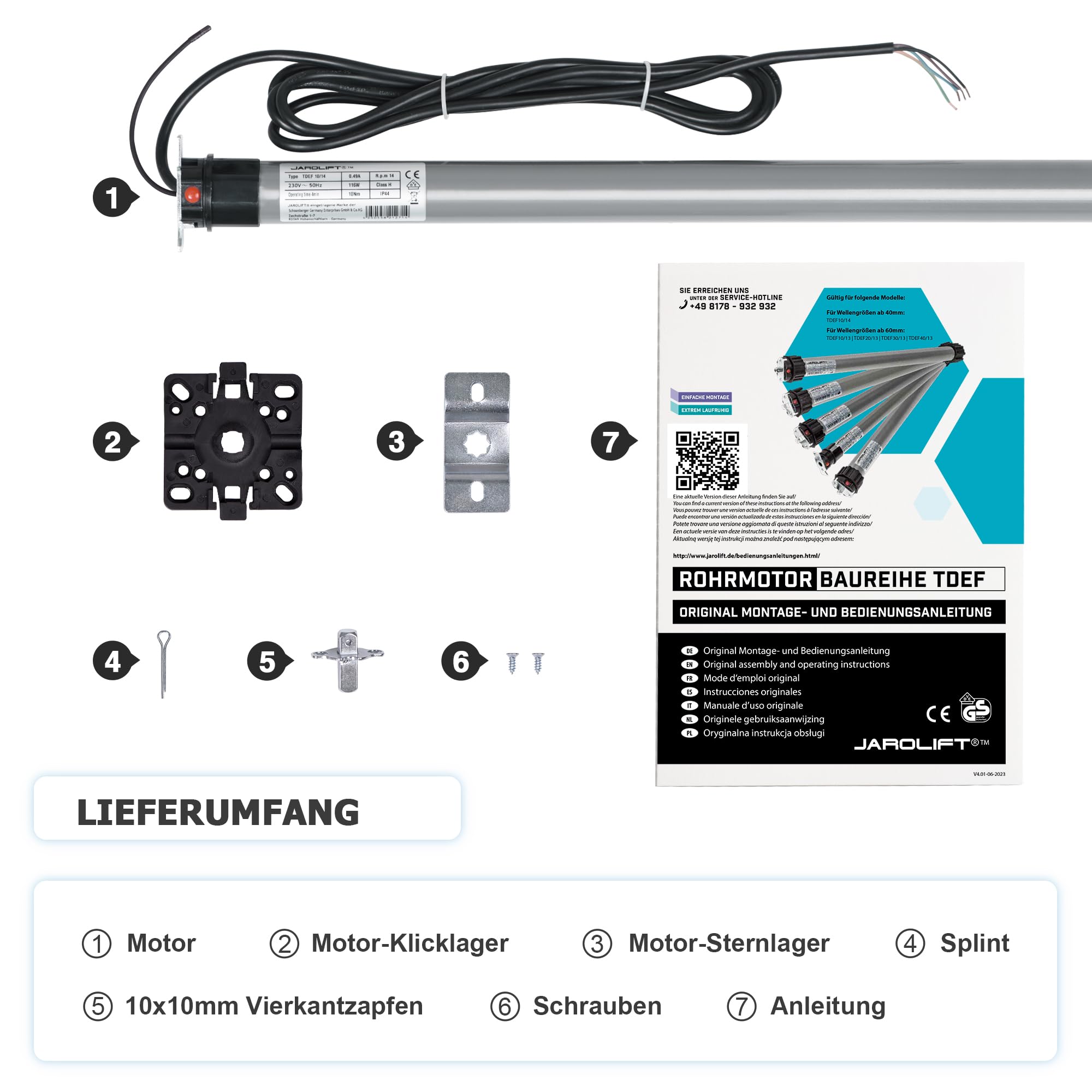 jarolift Elektronischer TDEF 10/14 Funk Rollladenmotor Funk-Rohrmotor, SW40, Zugkraft 27 kg, Komplettset, Blockiererkennung, Überlastungsschutz