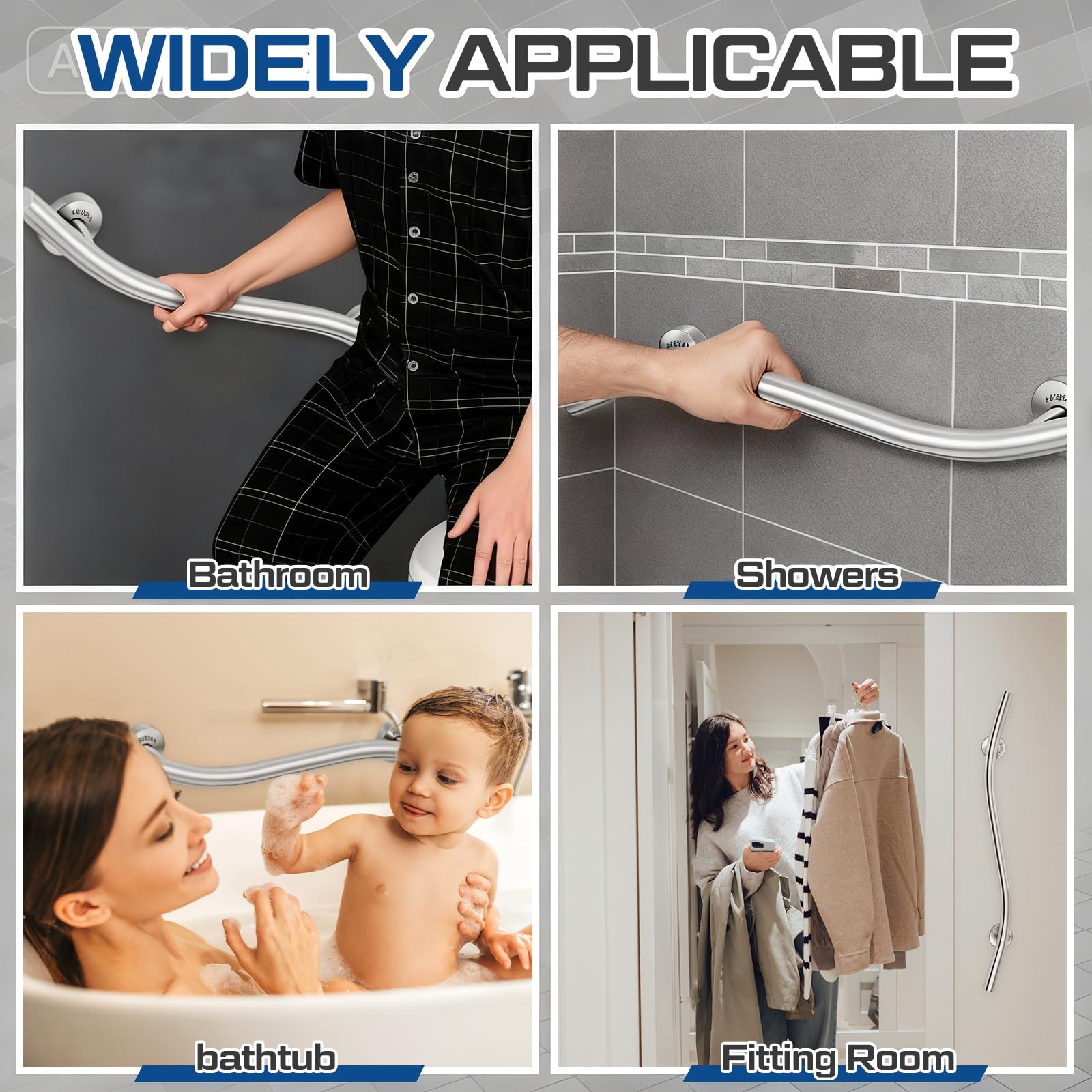 2 barras de agarre onduladas de 36 pulgadas, barra de ducha de acero inoxidable 304, acabado de cepillo para mano derecha, para baño, ducha, bañeras, escalones, cama, hogar, ancianos
