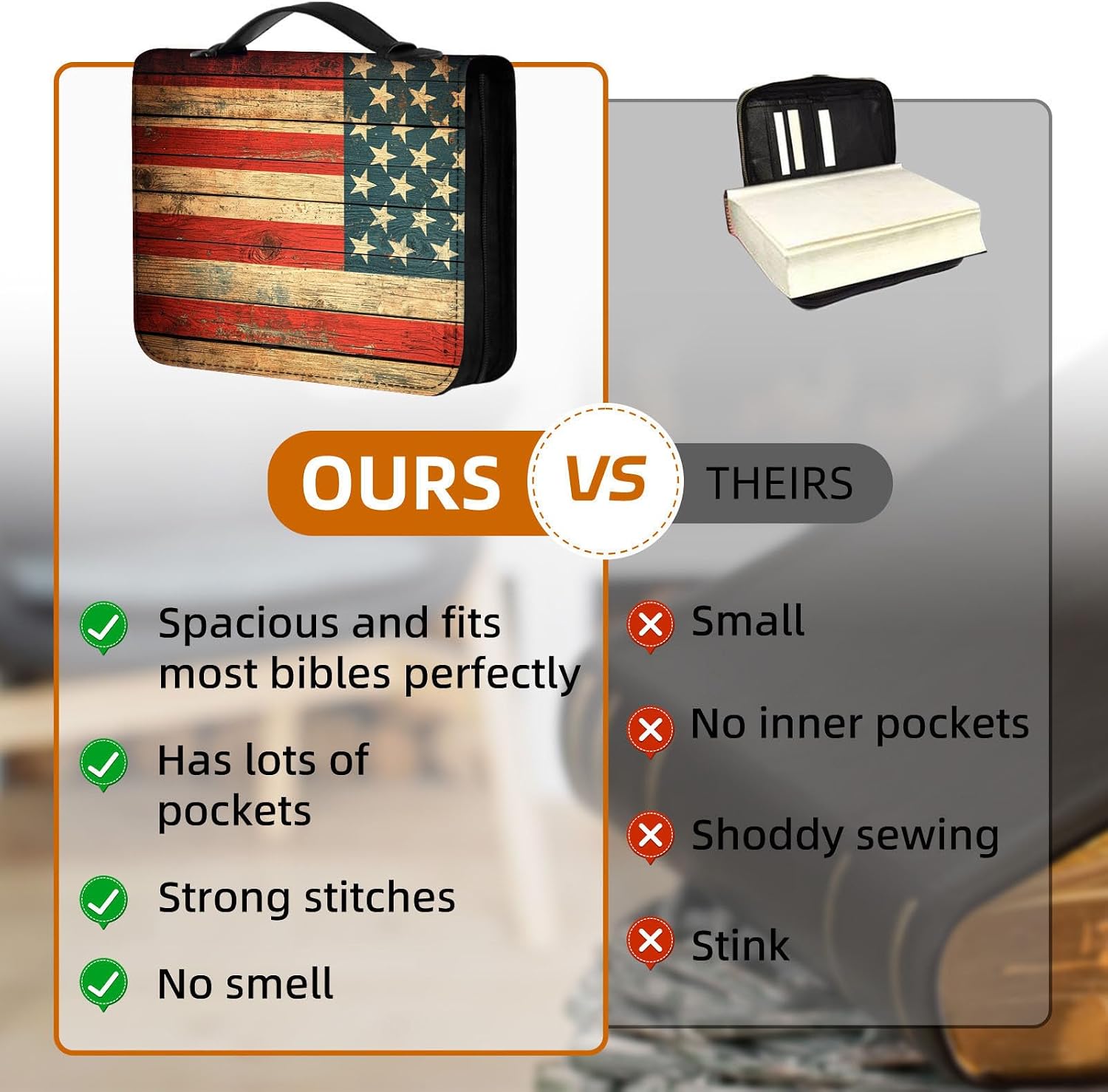 Leather Bible Cover Case for Women Men, American Flag Bible Carrying Case for Women with Metal Zipper and Handle, Leather Book Cover Ideal for Girls Boys Kids and Christian Art Gifts
