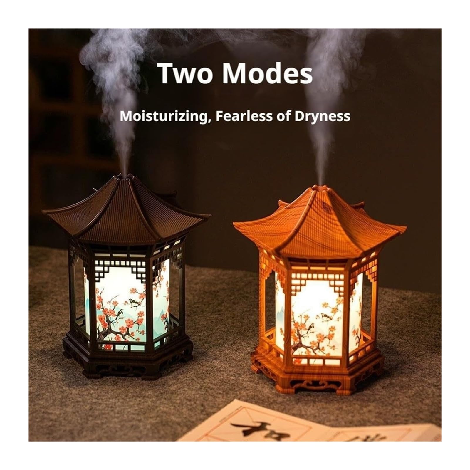 Zen Pavilion Lantern dyfuzor zapachowy i lampka nocna, 160 ml, dyfuzor olejków eterycznych, nawilżacz powietrza z 2 trybami mgły, ciepła zimna biel, LED, cichy, osobisty nawilżacz do jogi, medytacji