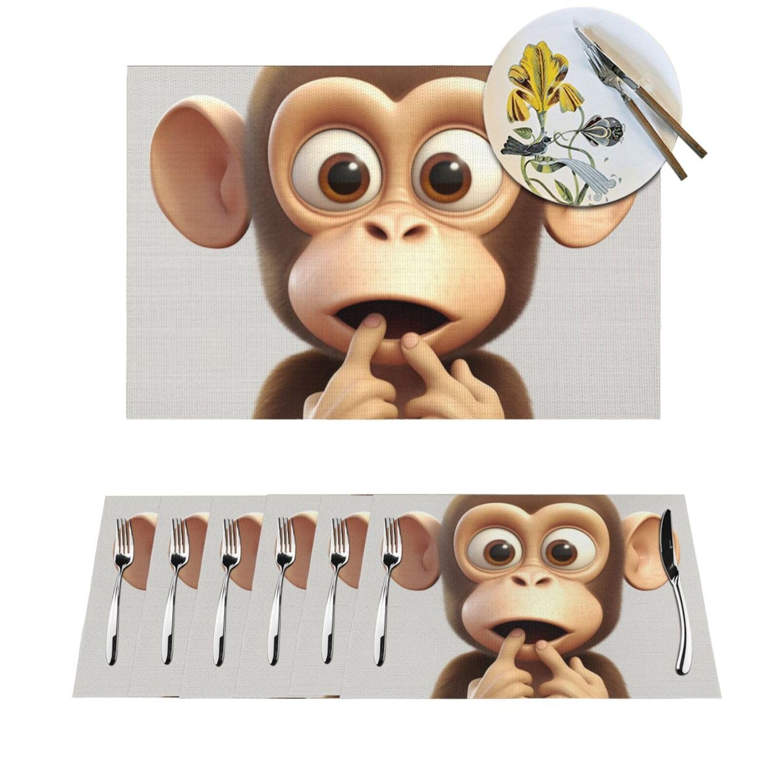 Set de table PVC lavable antidérapant avec motif singe silencieux pour cuisine