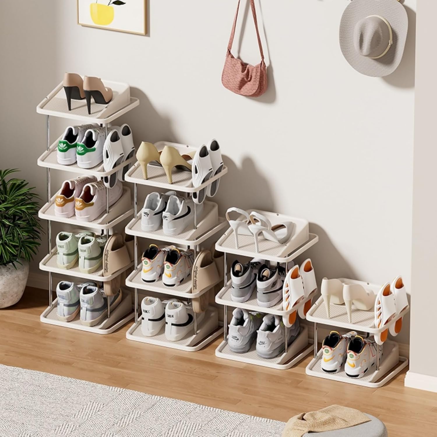 Vertical Shoe Rack,5 Tiers Stackable Shoe Rack for 10 Pairs, Narrow Shoe Tower,Space Saving, for Entryway, Living Room, Bedroom,Closet,DIY Free Standing Shoe Organizer(Khaki, 5 Tiers)