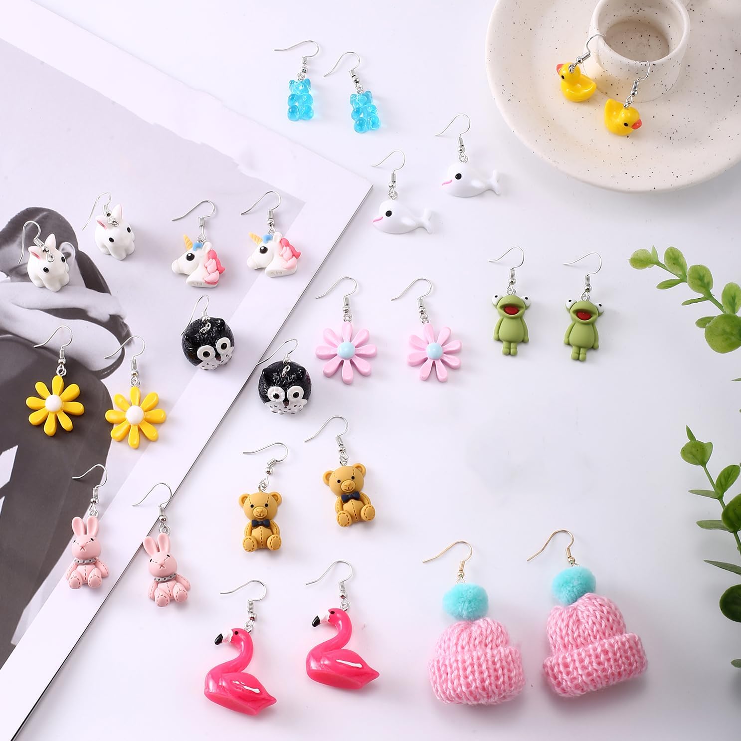 28 Pairs Weird Funny Earrings Set for Teens Girls Cute Fun Dangle Earrings for Women Mushroom Strawberry Daisy Donut Boba Food Animal Earrings Funky Aesthetic Earrings Kidcore Accessories