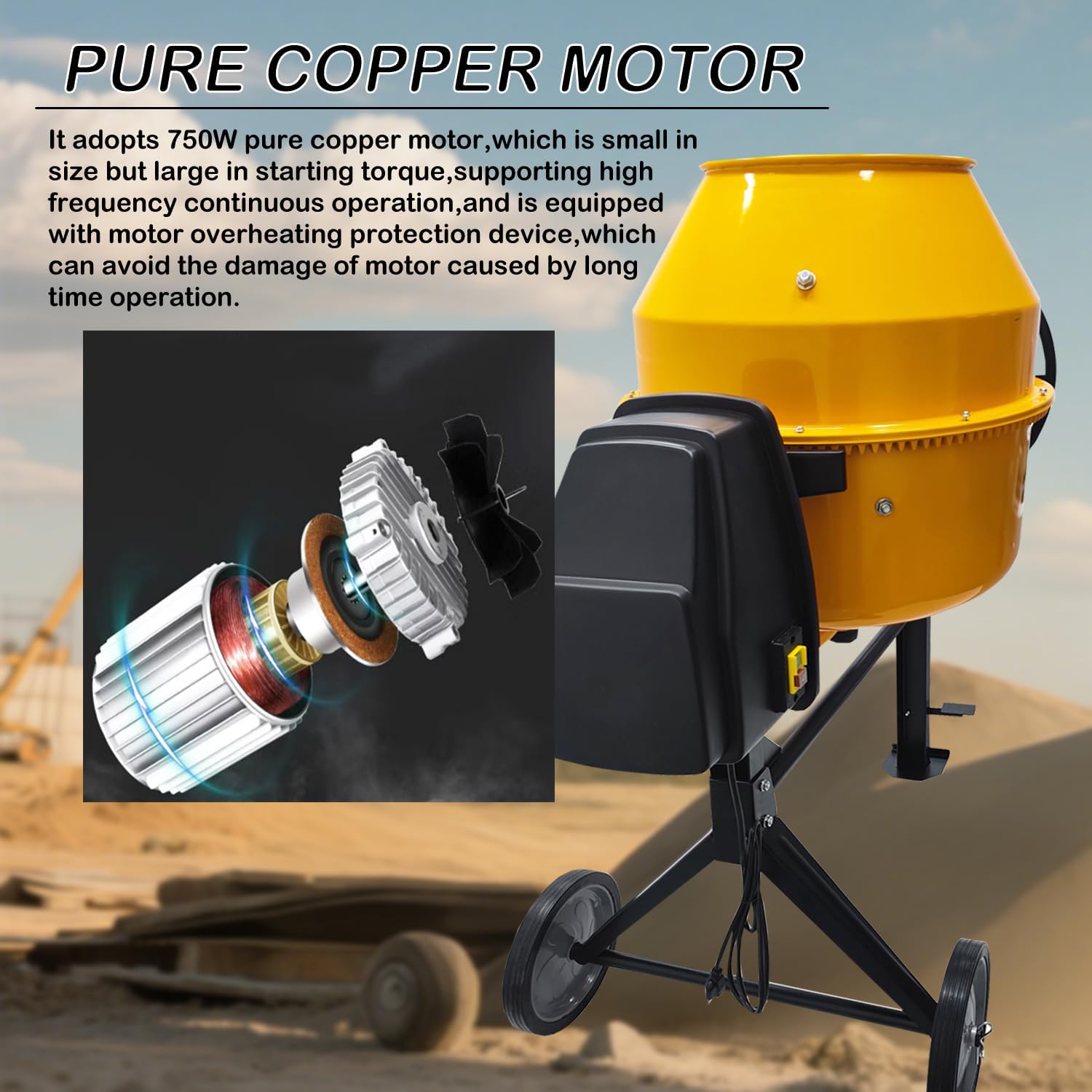 8.48 Cu.Ft Electric Concrete Mixer 360° Rotation Portable Concrete Cement Mixer with Wheels 1000W Steel Drum