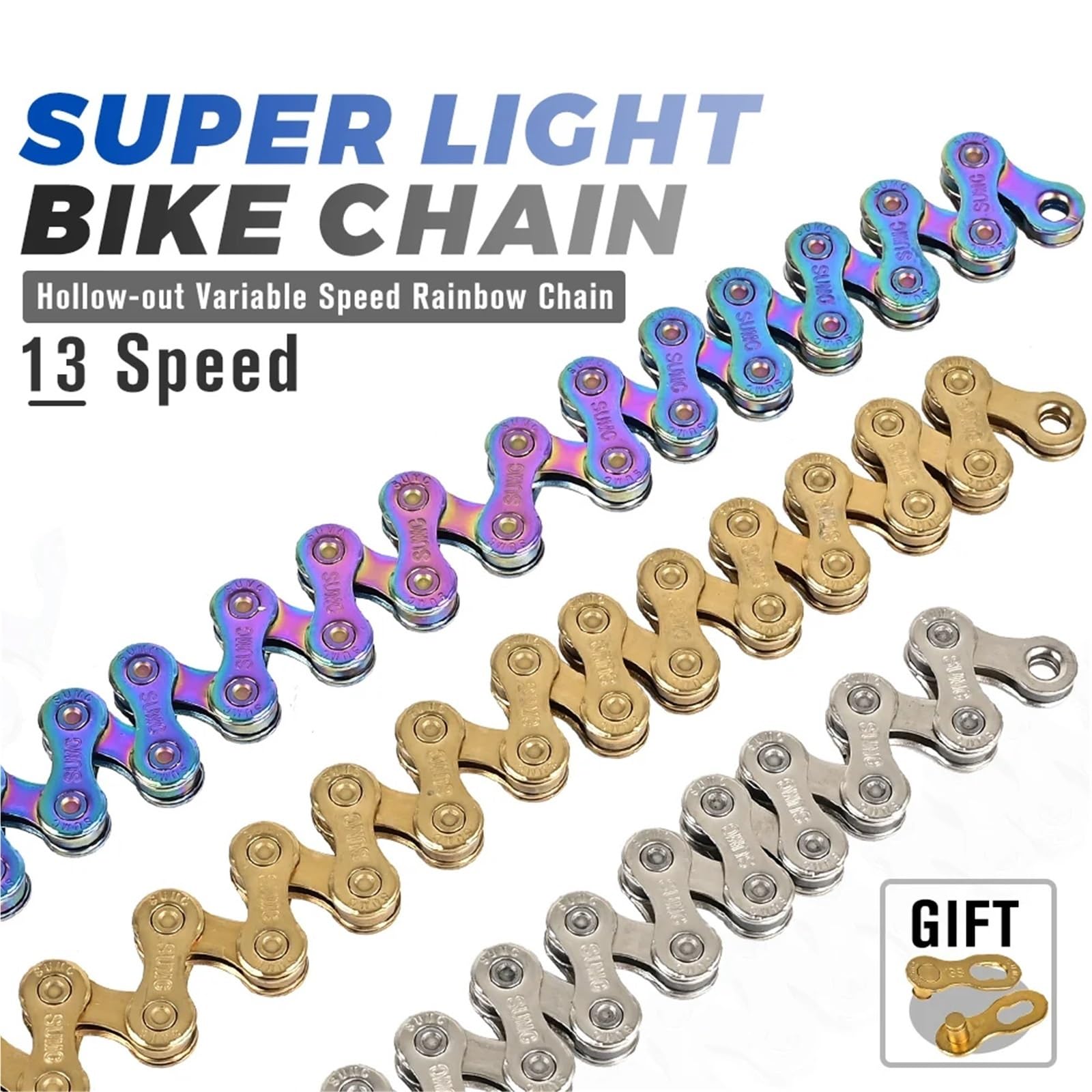Fahrradkette SX13, 13-fach Rennradkette, 126L, 13-fach, mit Missinglink, Mountainbike, mit Originalverpackung, 13V(SX13 gold)