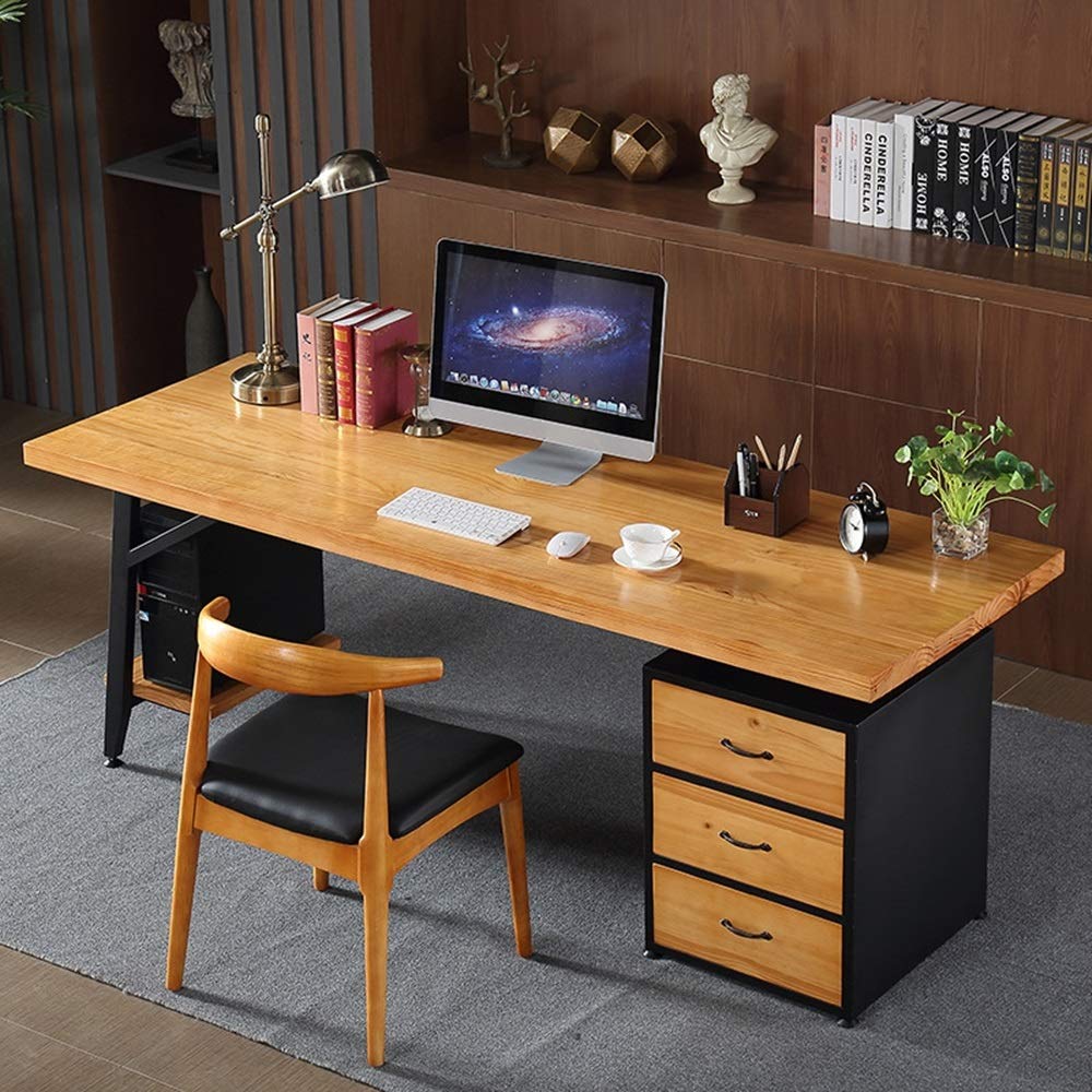 Amazon | パソコンデスク 引き出し付きレトロソリッドウッドパソコン