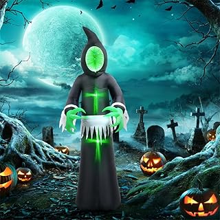 CZBZ 8FT Halloween Inflatable Mirror Face Ghost with LED Lights – Giant Black Yard Decoration, Self-Inflating Outdoor Scary Prop for Lawn, Porch, Garden, Party – Waterproof IP44