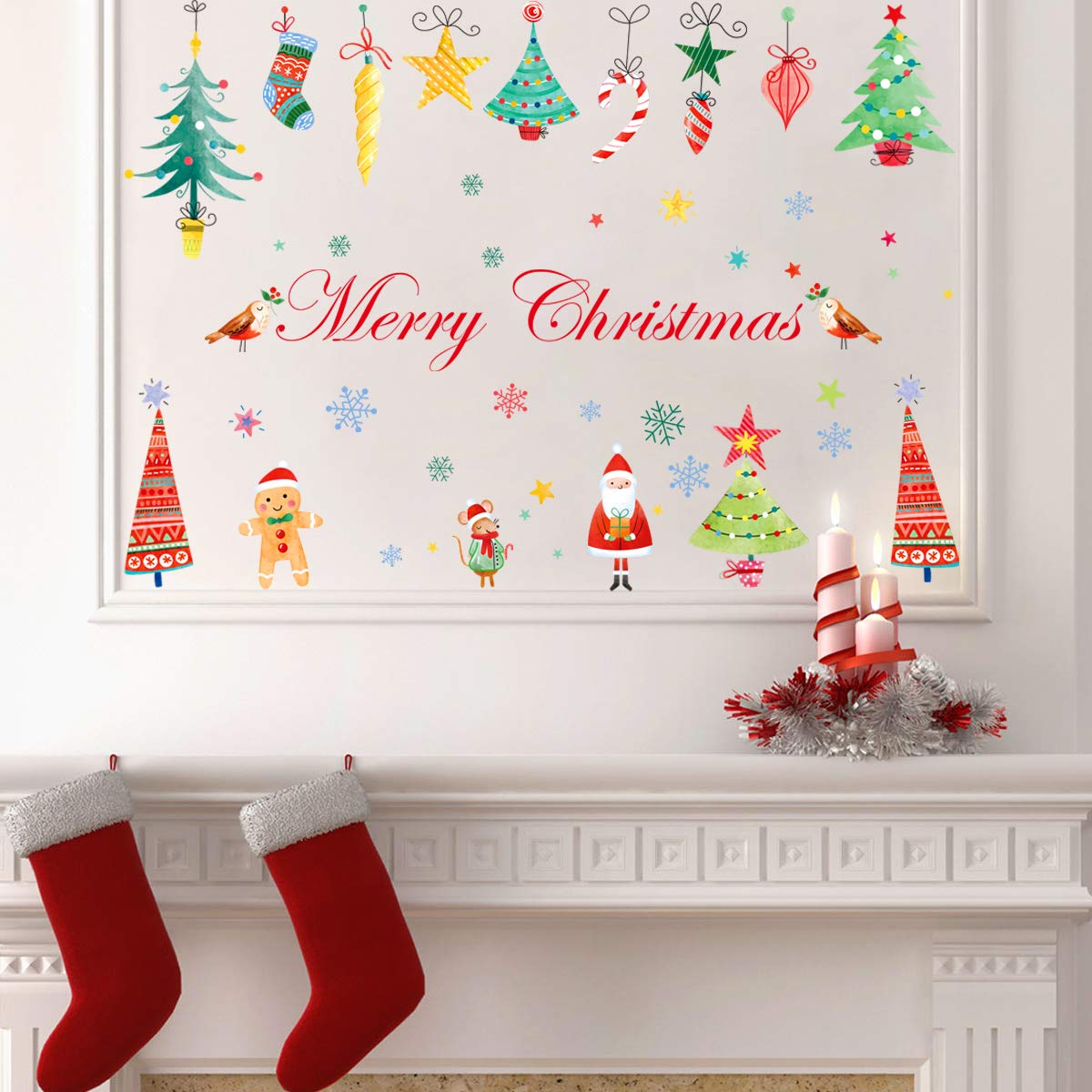 ufengke Christmas Hanging Ornaments Wall Stickers Santa Claus DIY Window Clings Decal for Showcase Home Decor Merry Christmas Decoration