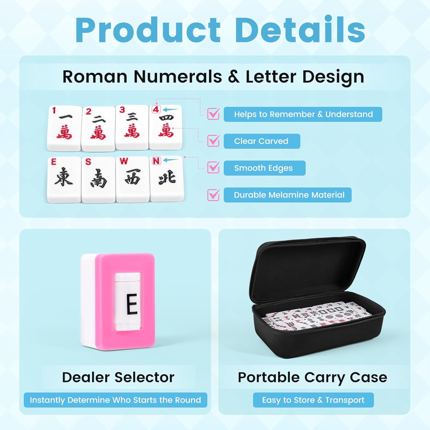 American Mahjong Tile Set, 166 1.2 inch Mahjong Game Set with Carrying Bag/Dice/Chips, Mah Jongg Tiles Sets Portable Travel, Ideal Gifts for Mahjong Players