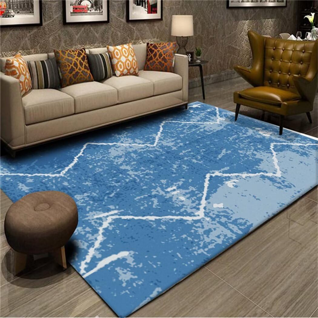Tapis chambre gris et bleu 90x180cm doux au toucher pour réveiller votre intérieur