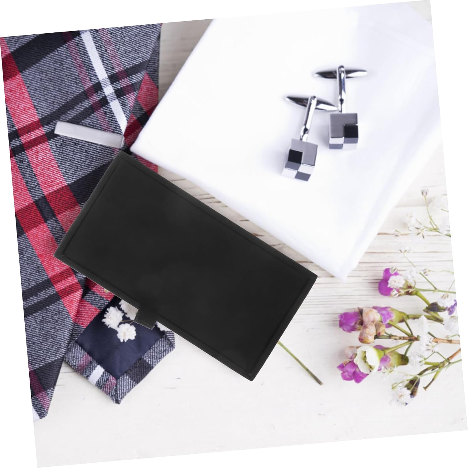 Beavorty Black Square Leather Cufflinks Storage Box for Jewelry Travel image 3