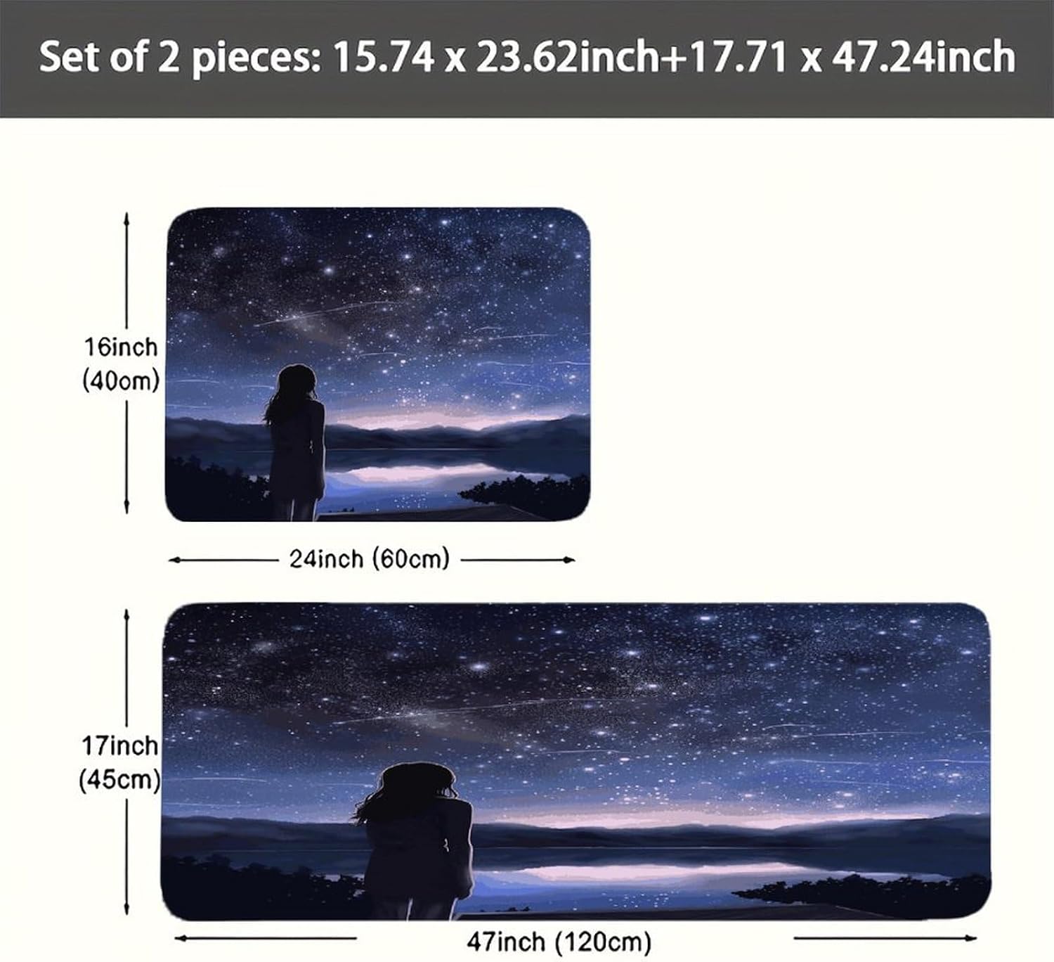 Girl Looking at Stars Kitchen Mats with 2PCS Non-Slip Washable,Kitchen Rug Heavy Duty Durable, Floor Mats for Kitchen,Office,Sink,Laundry