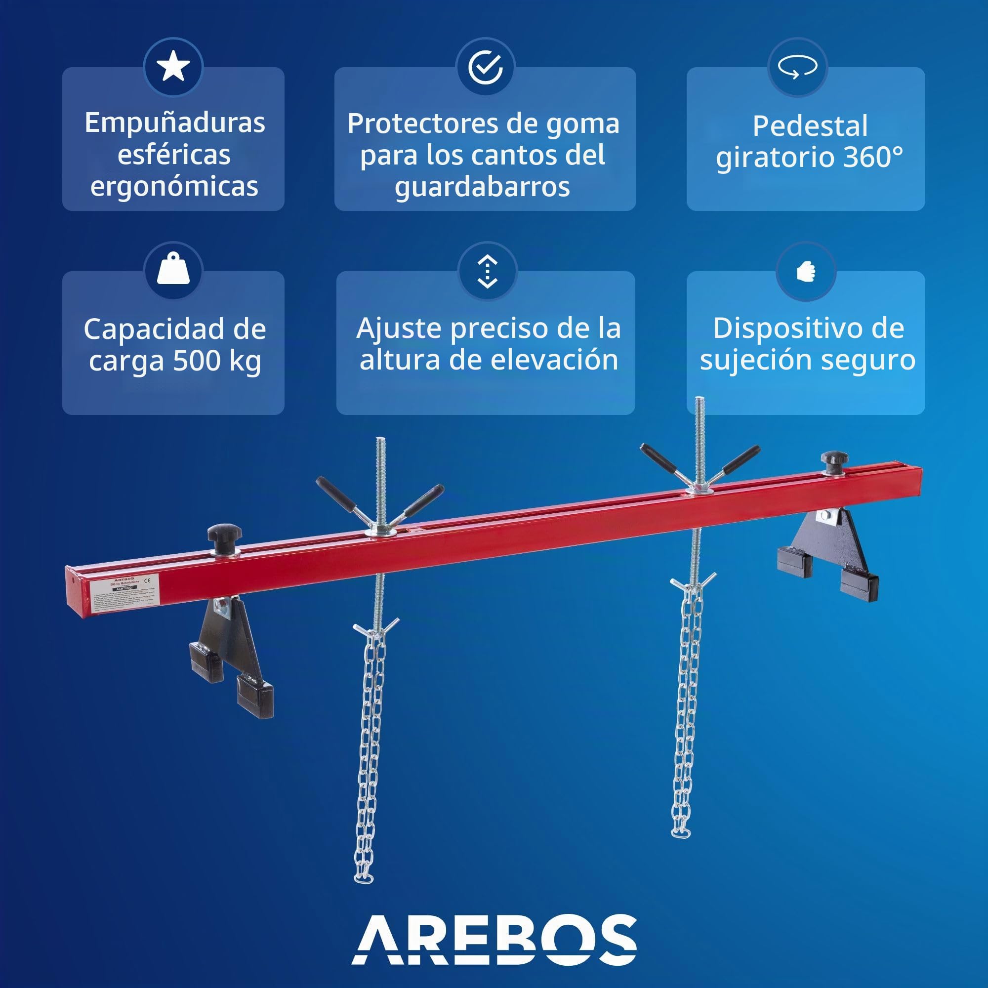 Arebos Puente de Motor 500kg [730-1480mm] Travesaño de Guardabarros Elevador de Motor Soporte de Motor Travesaño de Motor [Acero Pintado] Rojo