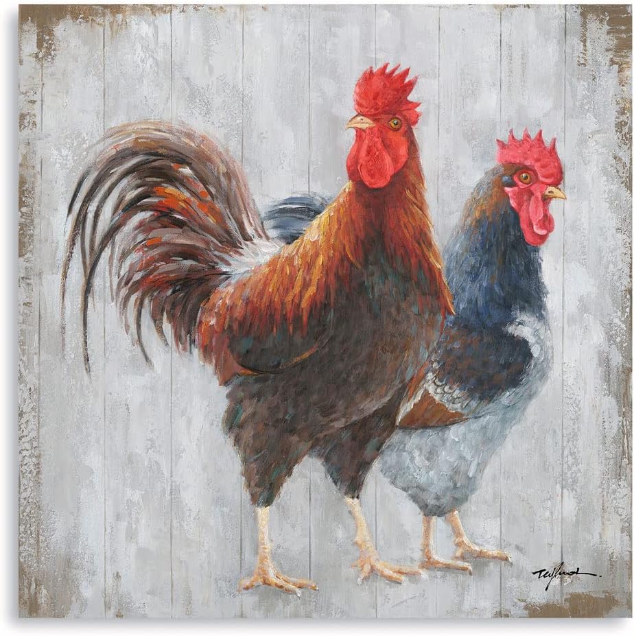 Chicken Rooster Kitchen Decor Gifts: Pictures of Rooster Rustic Chicken Paintings Farm Animal Wall Decor Hen Art Poster Print on Canvas for Farmhouse Home Decoration Framed Ready to Hang 12"x12"