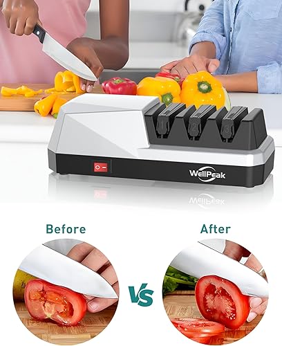 Miniatura 6 de Afilador de cuchillos eléctrico de 3 etapas para cuchillos de 1820 grados, afilado abrasivo de diamante para cuchillos de chef de borde recto,