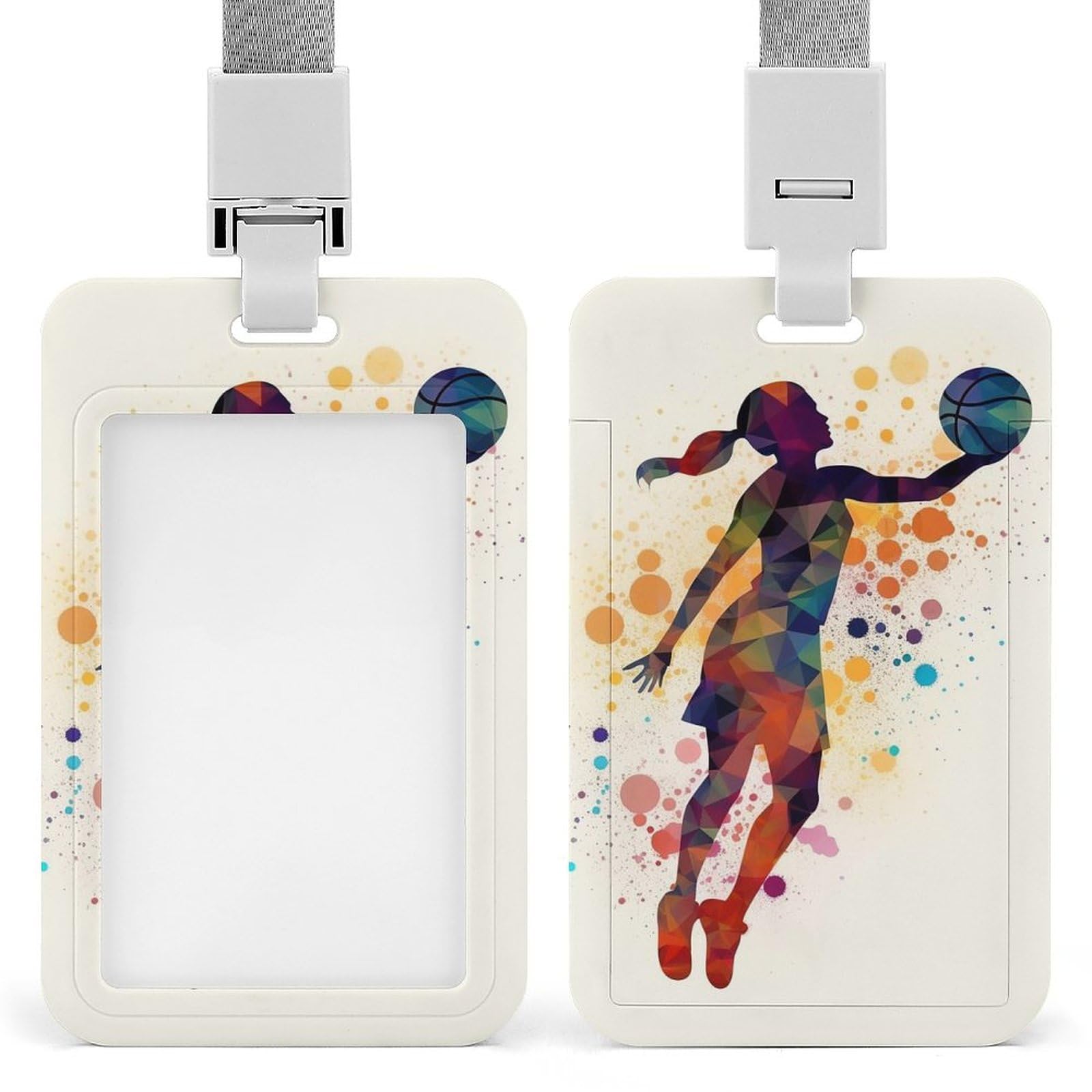 ID Card Holders for Lanyard,Basketball Pattern Printed Badge Holder with Clear Window,Plastic Vertical Bus Pass Holders for Work Teacher Nurse Employees Proximity Key Cards Women Men