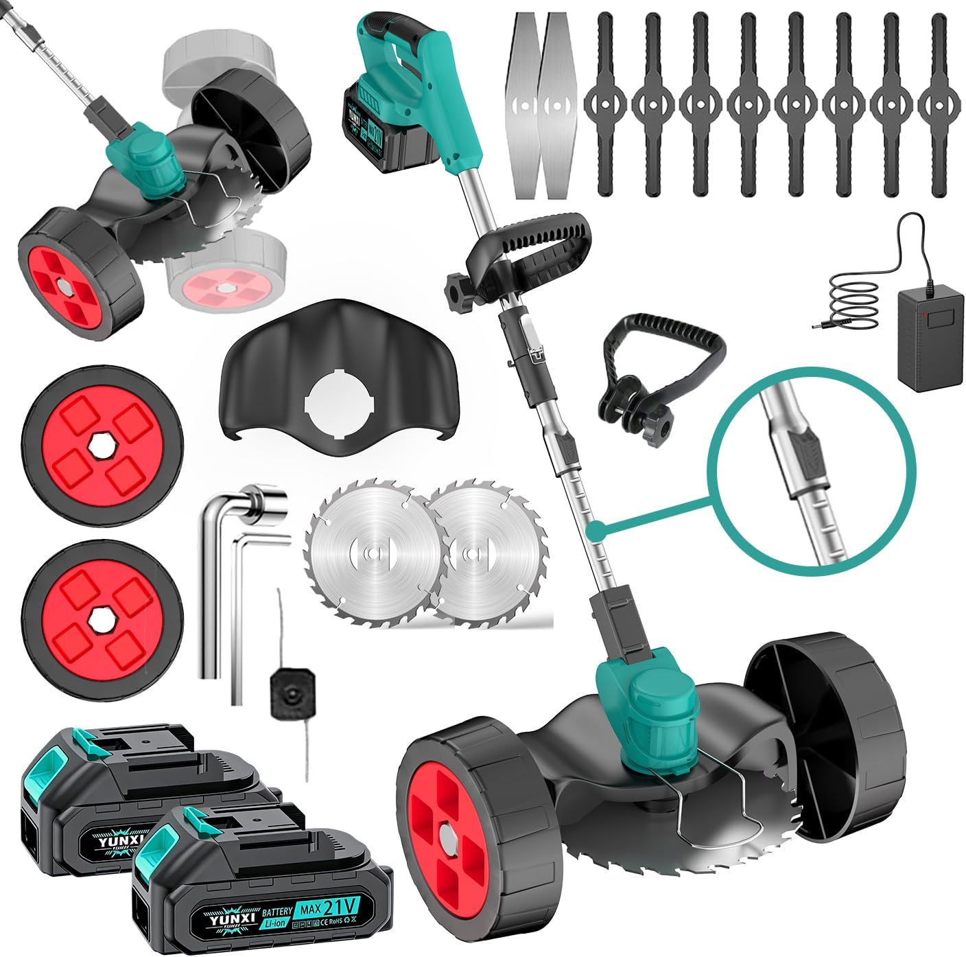 Portable Home Electric Lawn Mower, Garden Weeder/Cordless Trimmer, Optional Equipped with 3 Blade Types and 1-2 Large Capacity Lithium Batteries (Advanced Battery * 2+Simple Accessories)