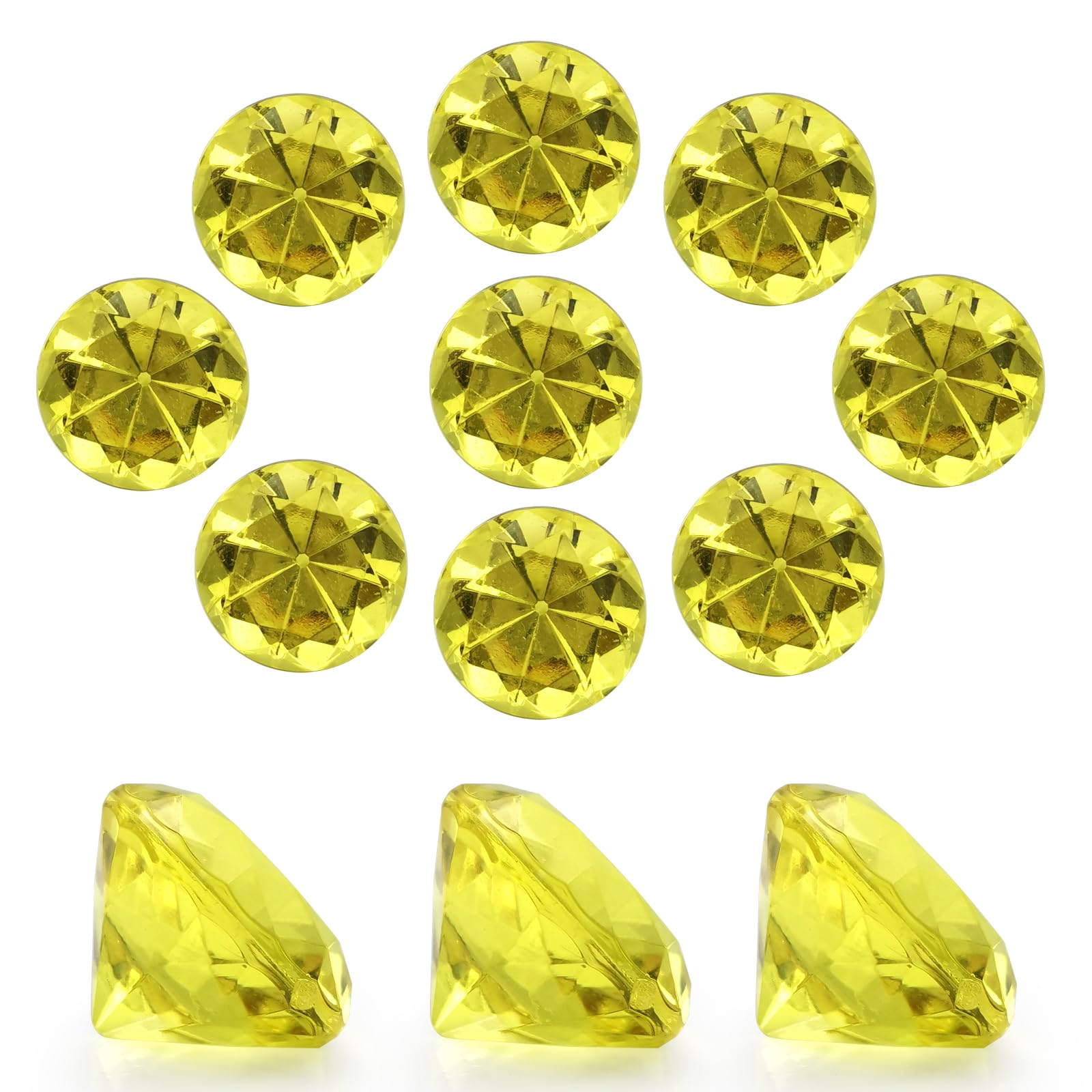 100 PCS Acrylic Diamond Gems, Gold Acrylic Diamonds 1 Inch Acrylic Gemstones Vase Filler Fake Gems Plastic Gems for Home Table Scatters Party, Event, Wedding, Arts & Crafts, Birthday Decorations