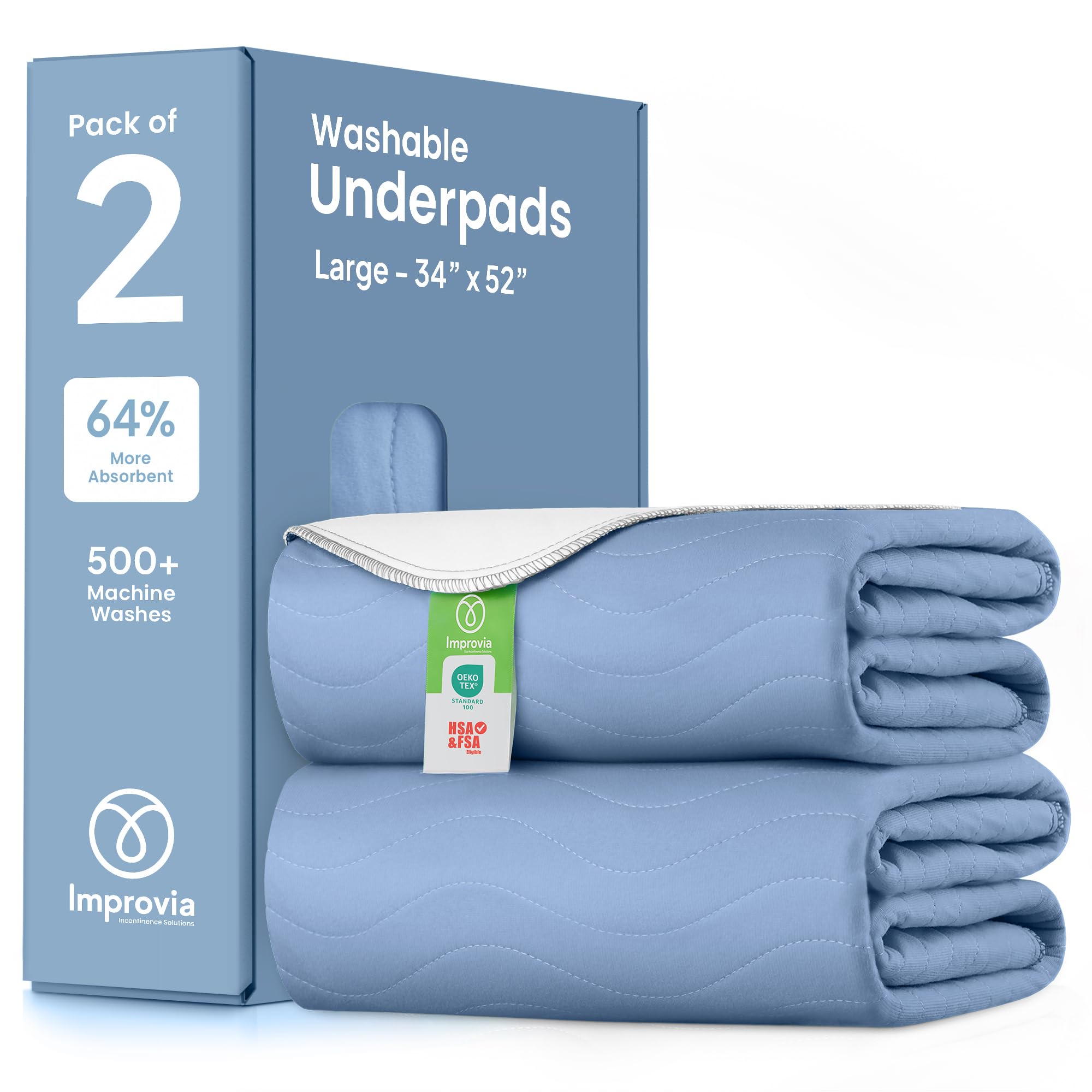 IMPROVIA® Washable Underpads, Heavy Absorbency Reusable Incontinence Pads