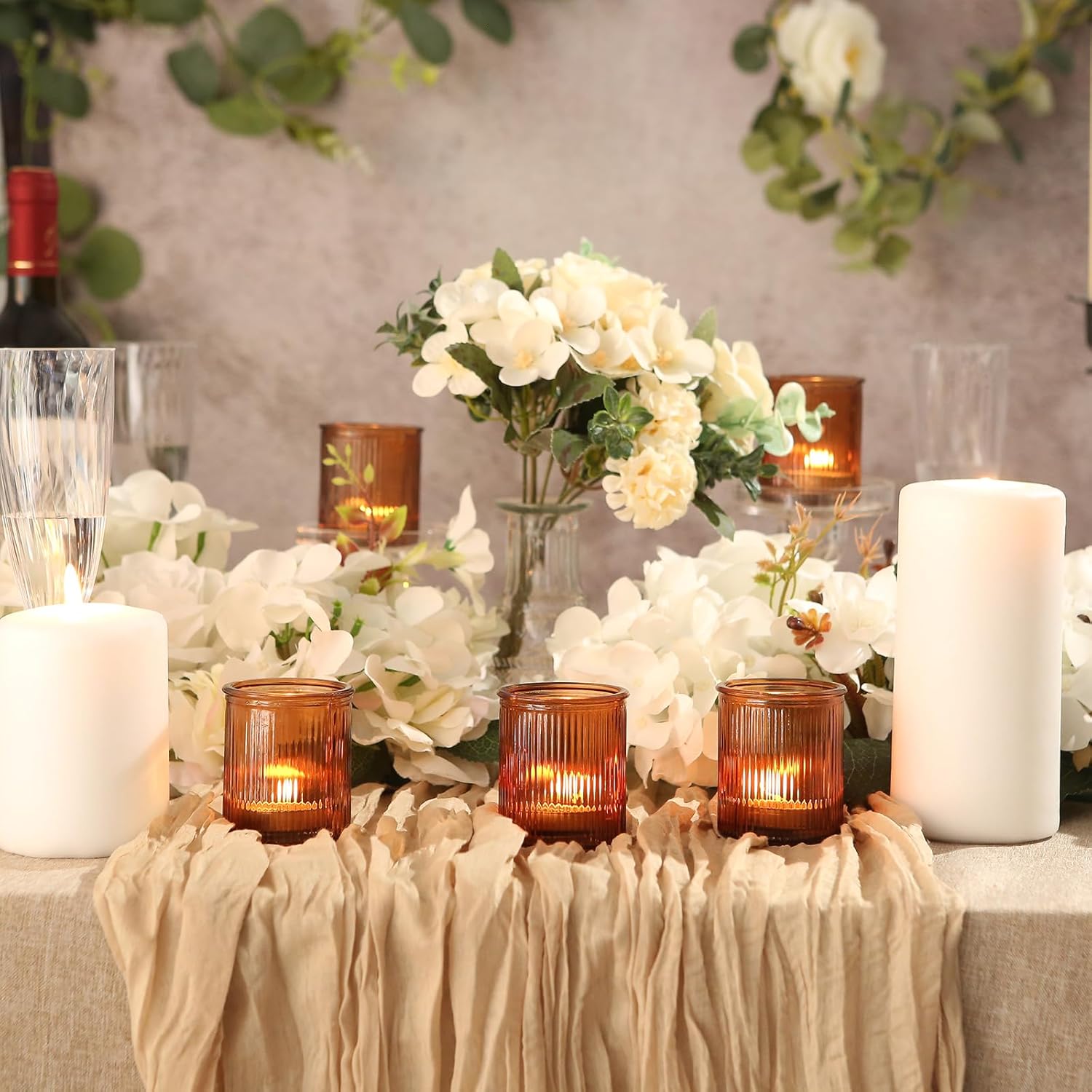 36pcs Amber Votive Candle Holders, Ribbed Glass Tea Light Candle Holder, Candle Votives for Wedding Centerpiece & Home Decor - Image 8