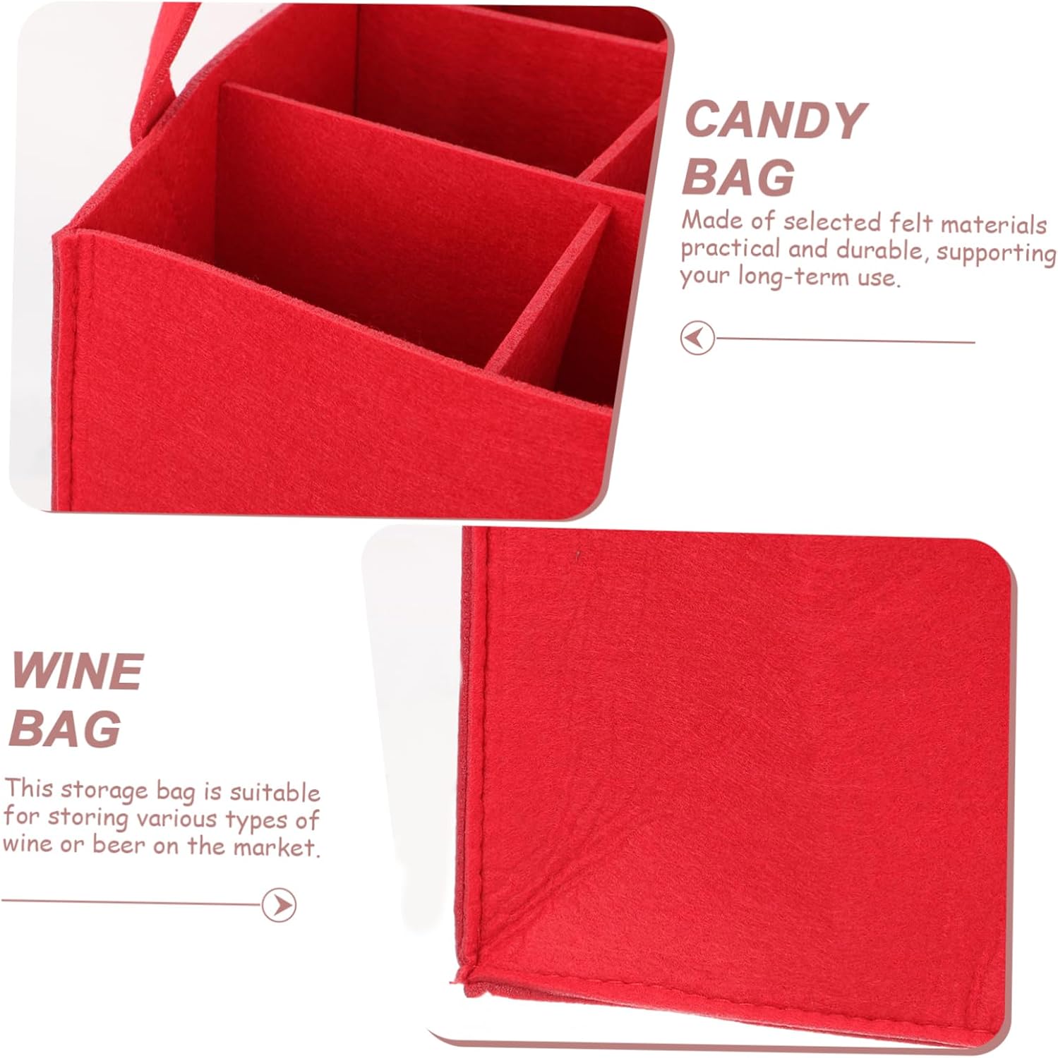 Felt Wine Bag for 9 Bottles, Red Decorative Storage Bag