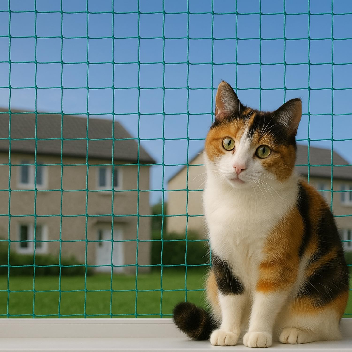 Katzennetz I 2,5 m x 4,5 m I Katzenschutz für Balkon mit 45 x 45 mm Maschenweite I extrem reißfestes & langlebiges Balkonnetz für Katzen mit 4 mm Materialstärke & 9 mm Randstärke