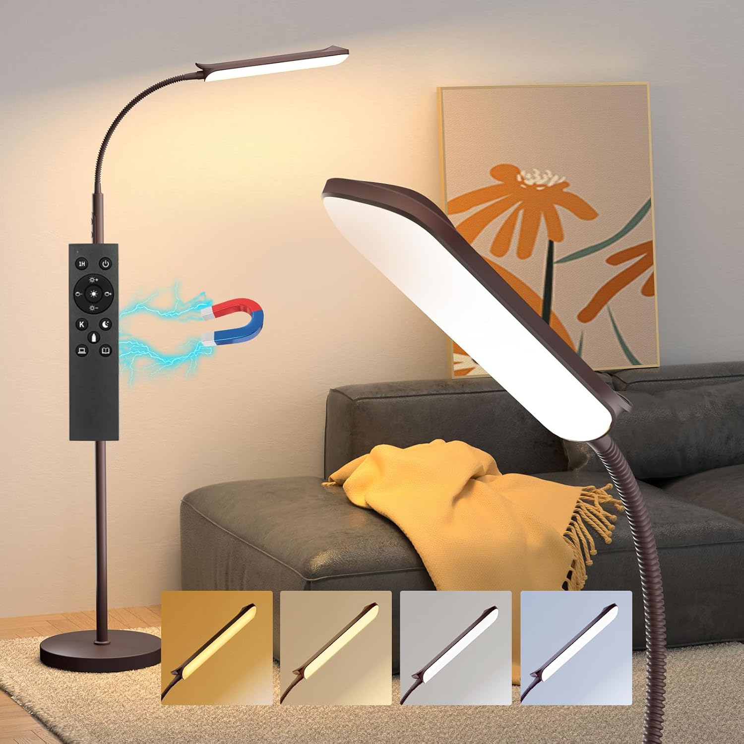 Aisutha LED Floor Lamp, 18W Super Bright Floor Lamp for Living Room, Adjustable Stepless Colors & Brightness Standing Lamp, Eye Caring Reading Light with Remote& Touch Control for Bedroom Office
