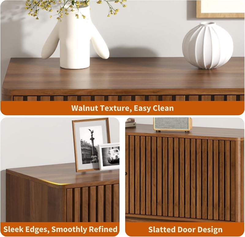 TV Stand for Tvs up to 75", Mid Century Modern TV Console with Sliding Door image 5
