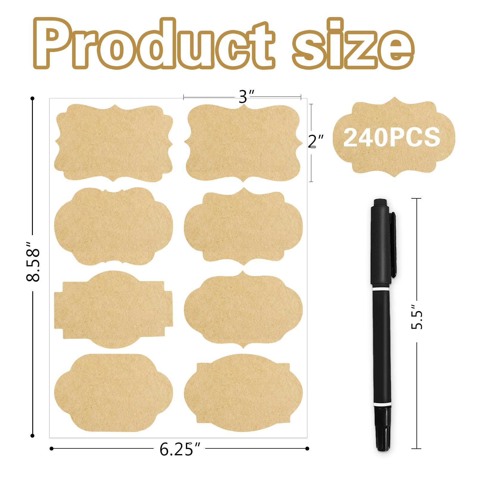 Geschenkanhänger, selbstklebend, braun, 5,1 x 7,6 cm, für ätherische Öle, Flaschen, Gläser, Lebensmittelaufbewahrung oder Geschenkdekoration, Kraftpapier, 240 Stück