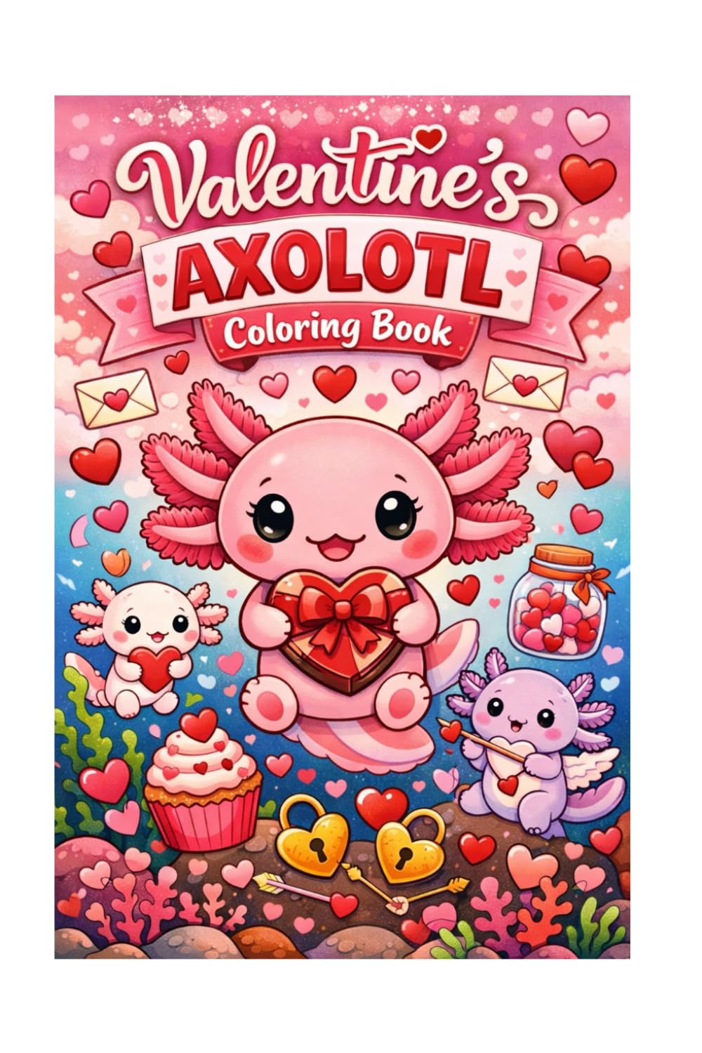 Valentine's Axolotl Coloring Book