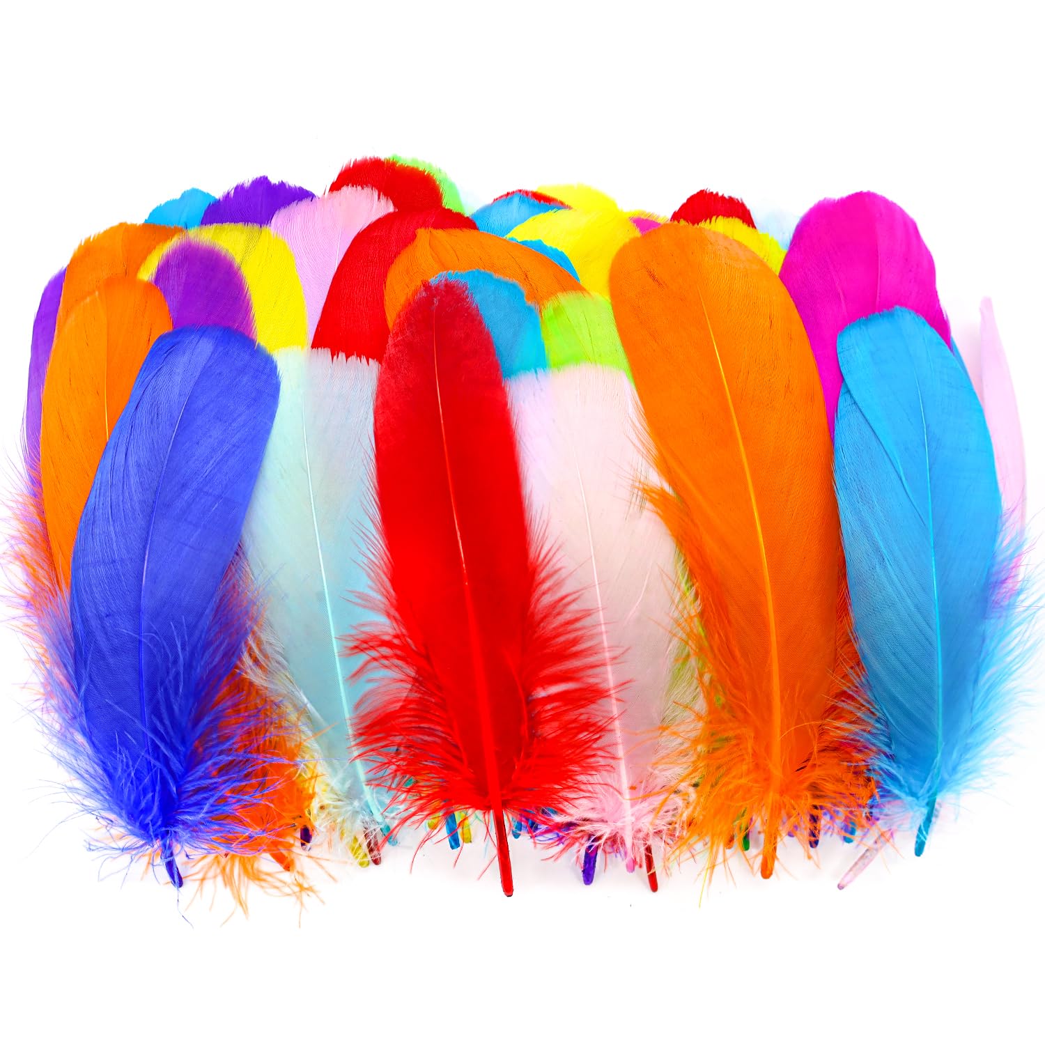 50 Pcs Colorful Feathers for Crafts, Color Feather Fantasy Ornament, Natural Goose Feathers for DIY Dream Catchers Earring Wedding Party Art Crafting Gift Box Filling Decoration Crafts, 18-20cm