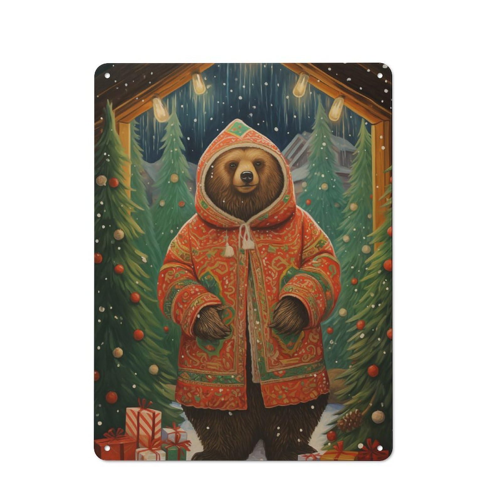 Junmoney Classic Xmas Bear Tin Wall Plaque 40X30cm With For Pub Or Café, A Decorative Christmas Gift For Hospitality Wall Decor Collectors