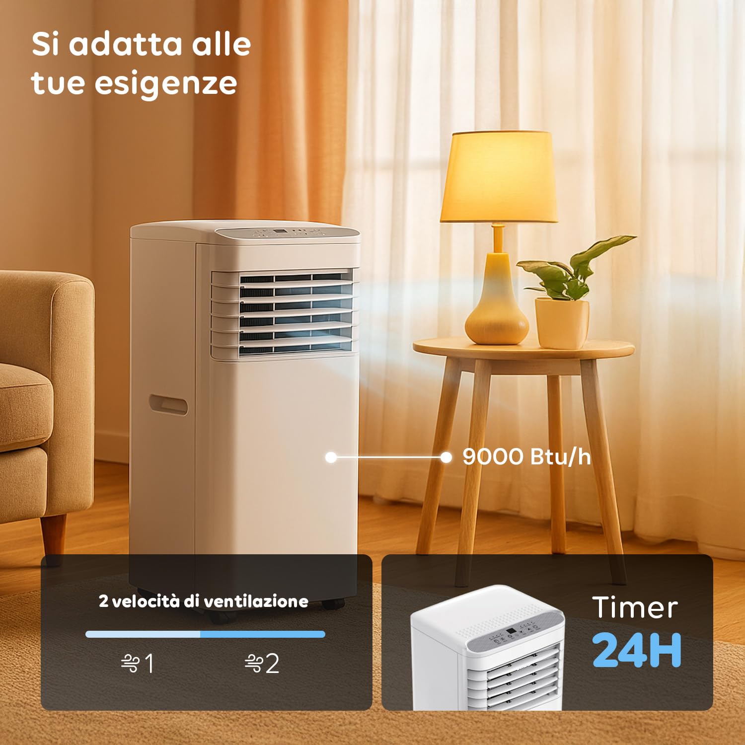Avilia Condizionatore Portatile 9000 BTU 3 in 1 – Deumidificatore, Raffreddatore e ventilatore | Climatizzatore senza unità esterna per casa e ufficio